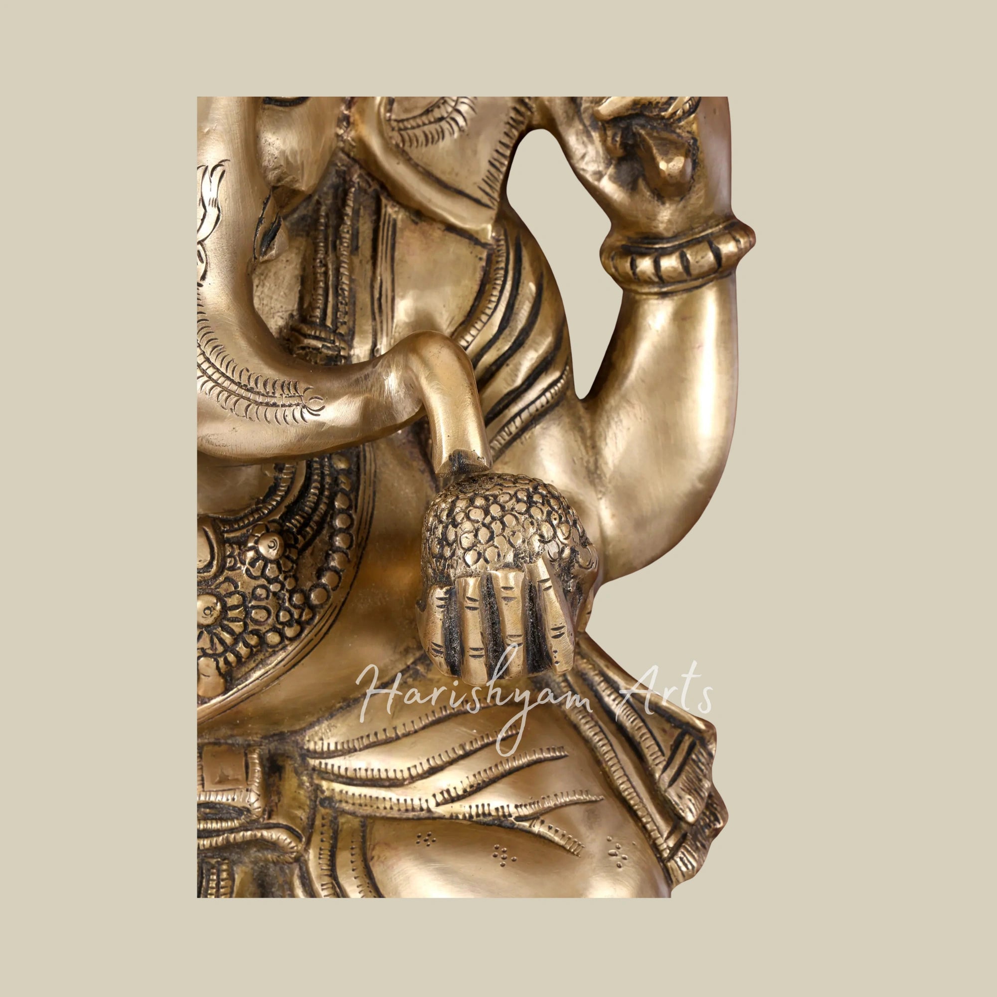 24" Turbaned Lord Ganesha Brass Wall Art with Decorative Wooden Frame