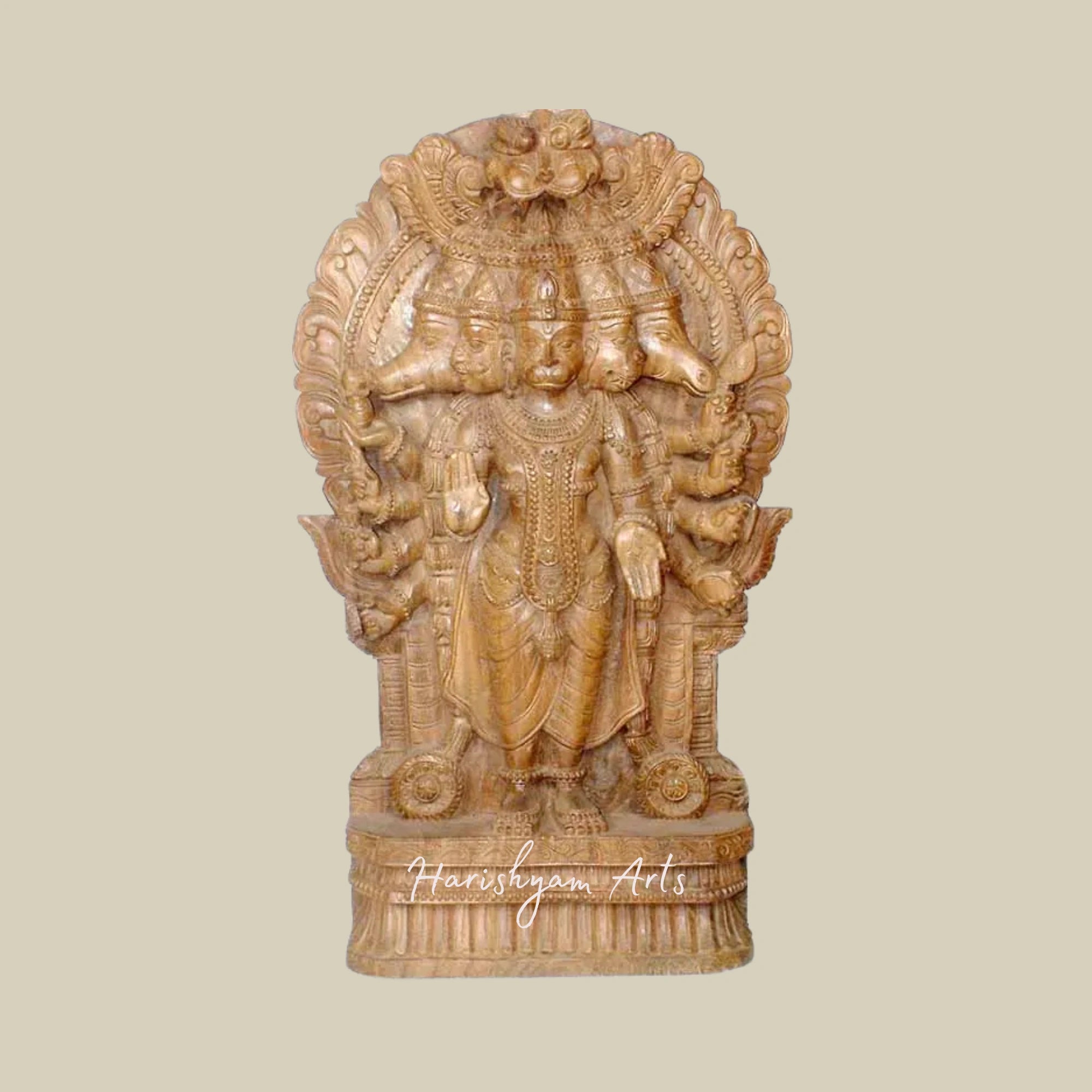 24" Wood Carved Panchamukha Hanuman Murti