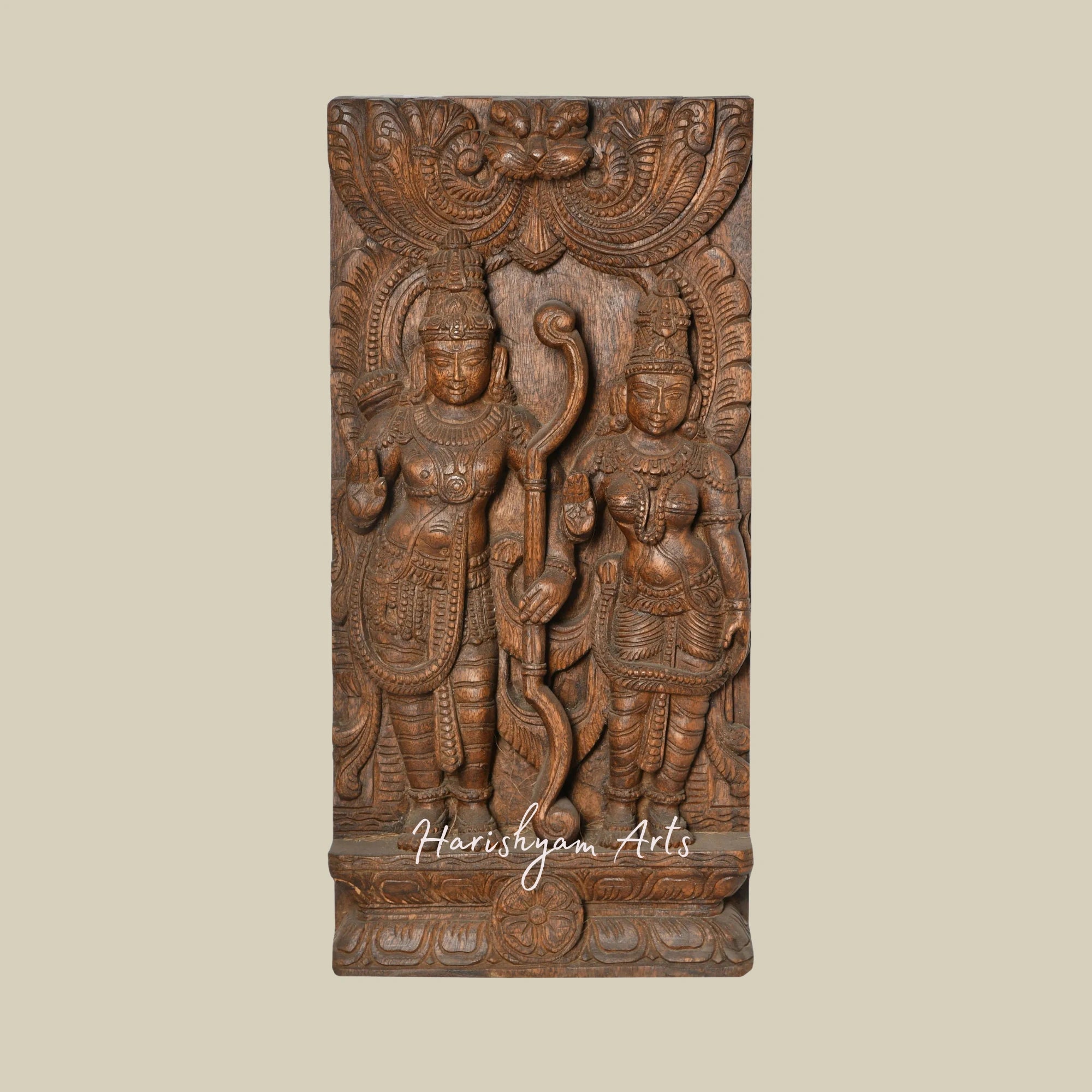 24" Wooden Lord Rama Sita Wall Hanging Sculpture