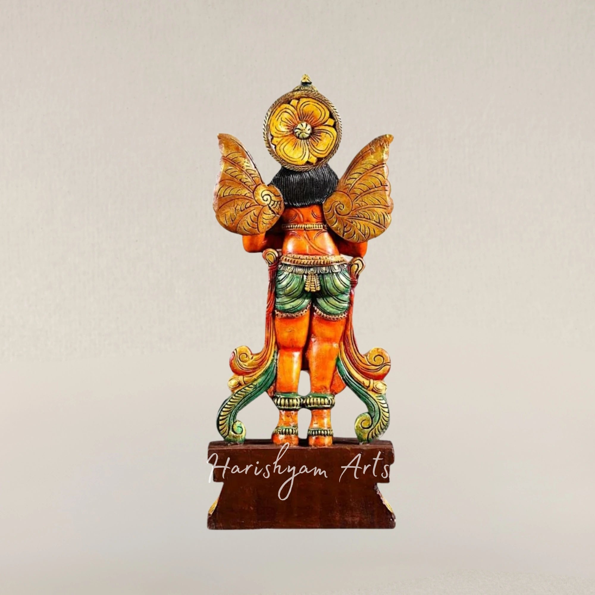 24" Wooden Standing Garuda Idol with Folded Hands Spiritual Home Decor