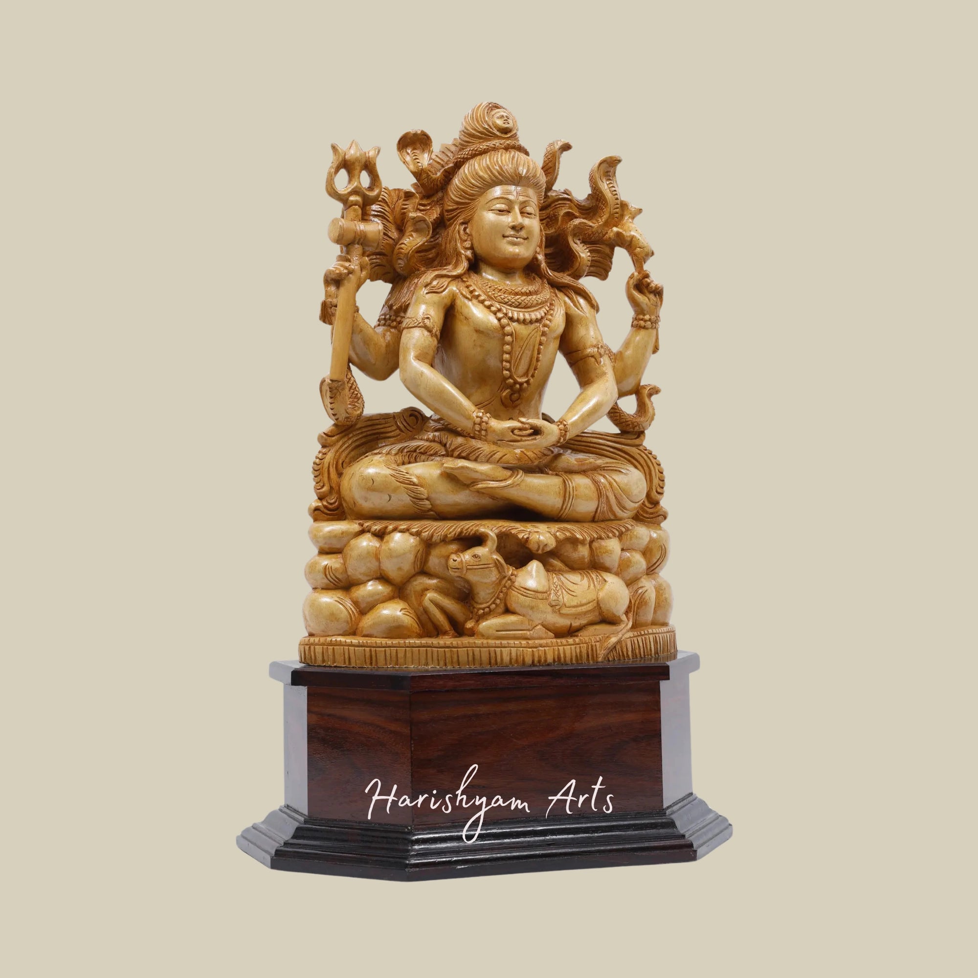 24" Mahayogi Shiva Handcrafted Wooden Statue4