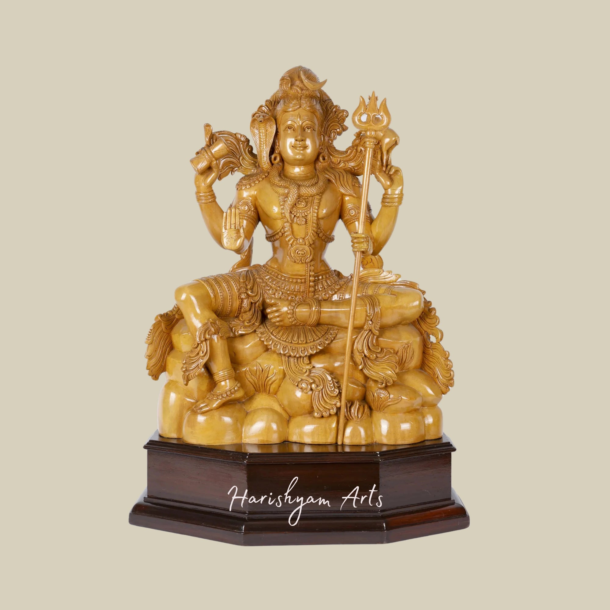 24" Mahayogi Shiva Handcrafted Wooden Statue8