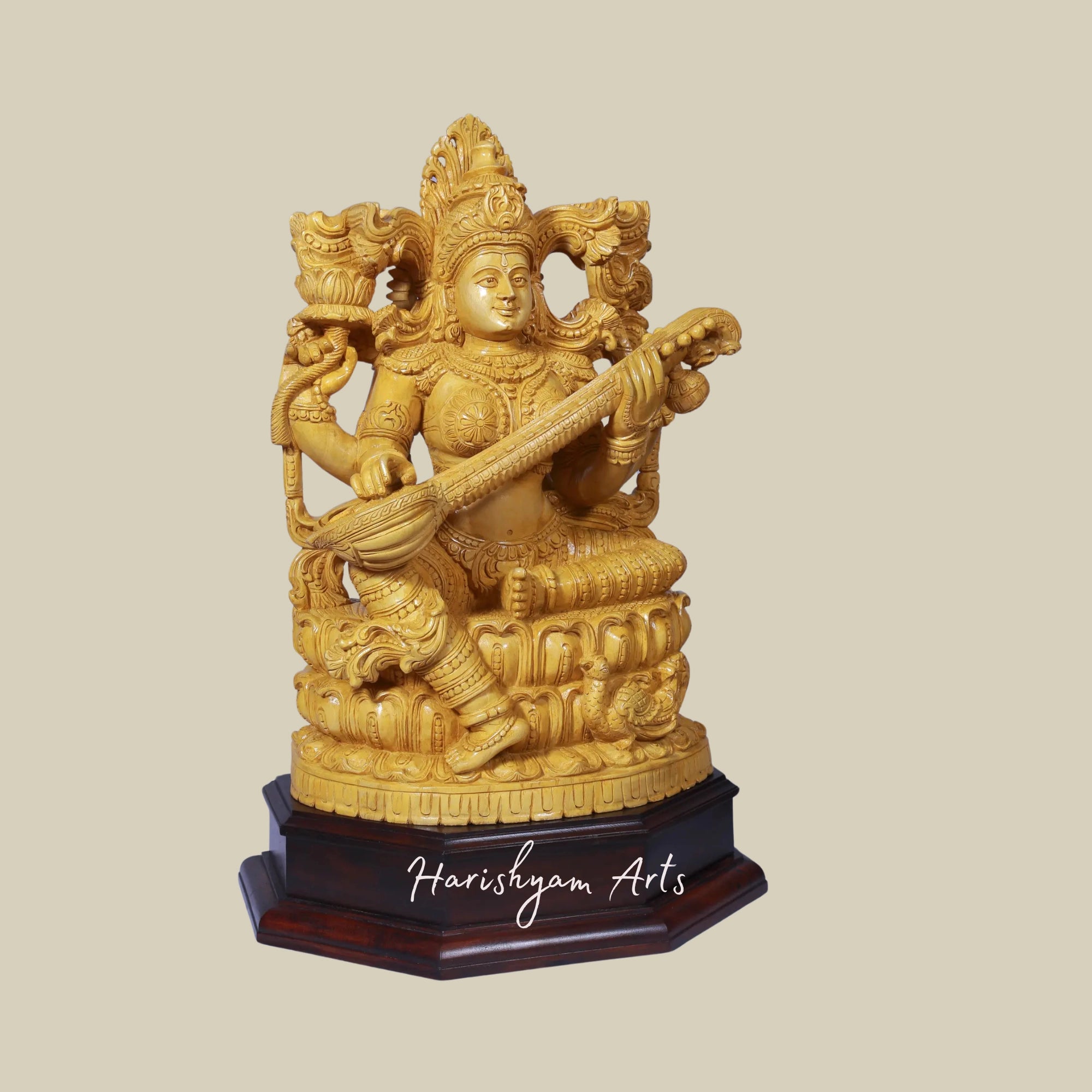 24" Traditional Saraswati Wooden Statue of Goddess Saraswati7