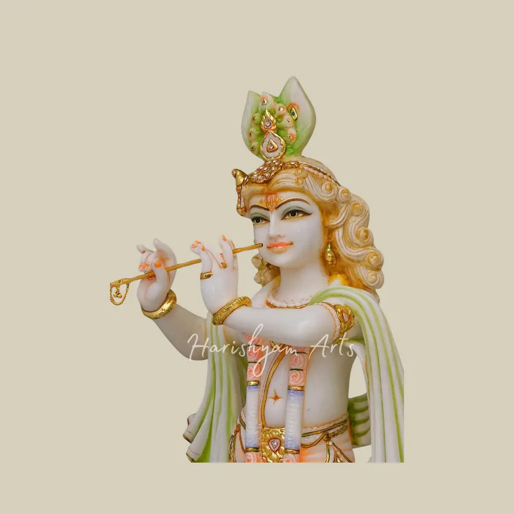 24" Krishna Playing Flute With Peacock marble idol