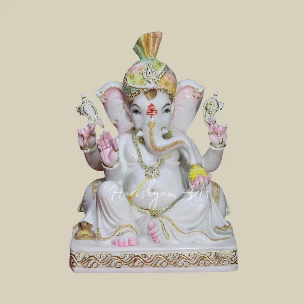 24" Lord Ganesha With Turban Marble Idol