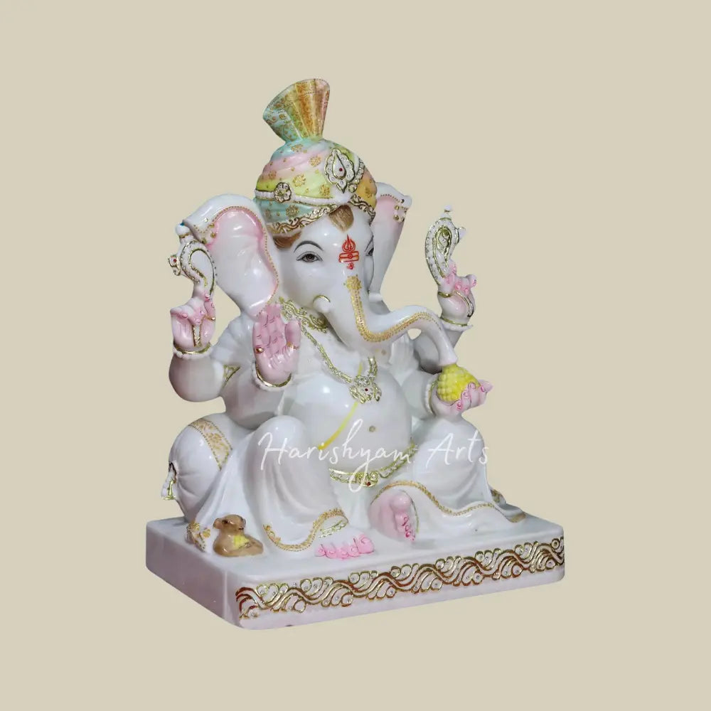 24" Lord Ganesha With Turban Marble Idol