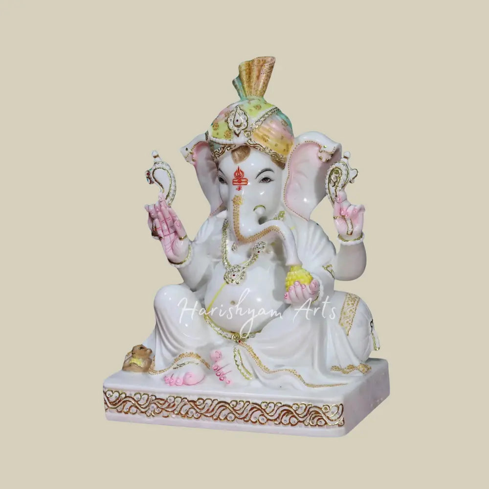 24" Lord Ganesha With Turban Marble Idol