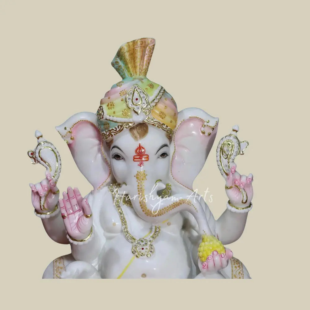 24" Lord Ganesha With Turban Marble Idol