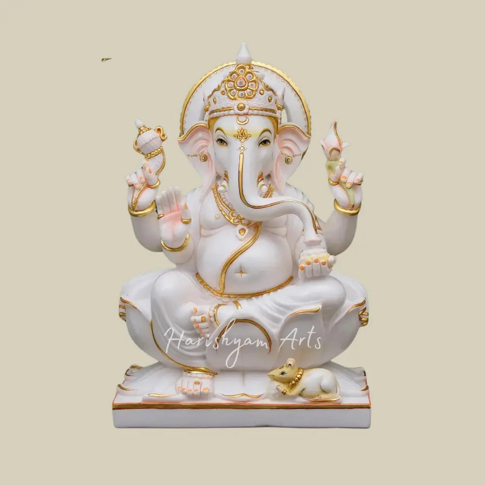 24" Marble Ganpati Bappa Idol for Home & Temple