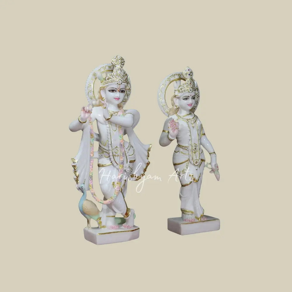 24" Marble Radha Krishna Statue with Peacock