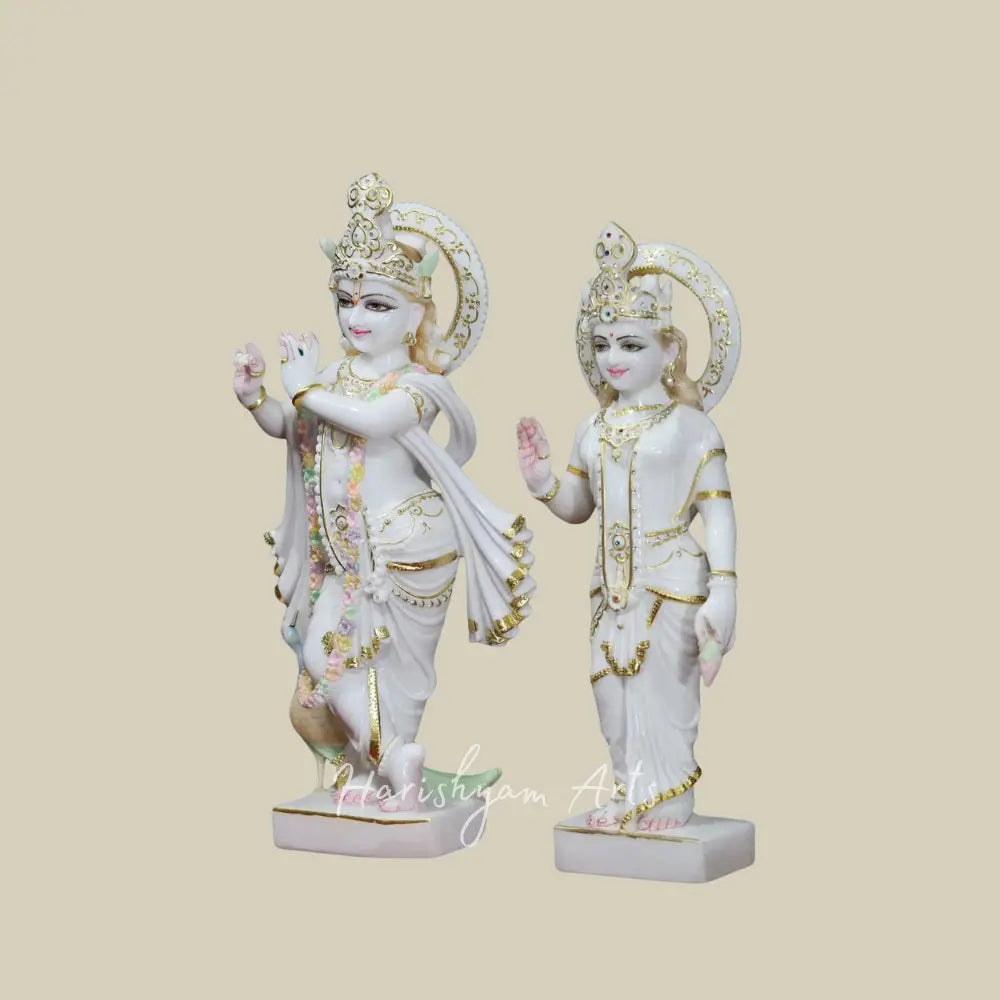 24" Marble Radha Krishna Statue with Peacock