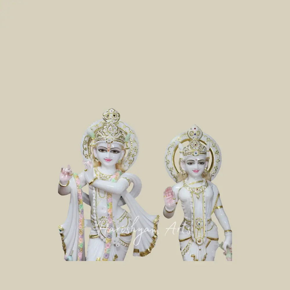 24" Marble Radha Krishna Statue with Peacock