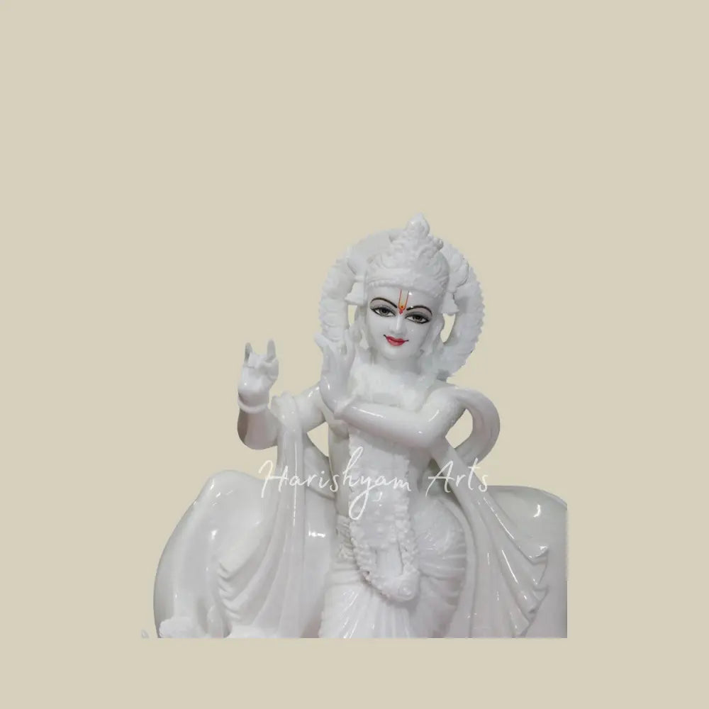 24" Pure White Kanha with cow vietnam marble idol