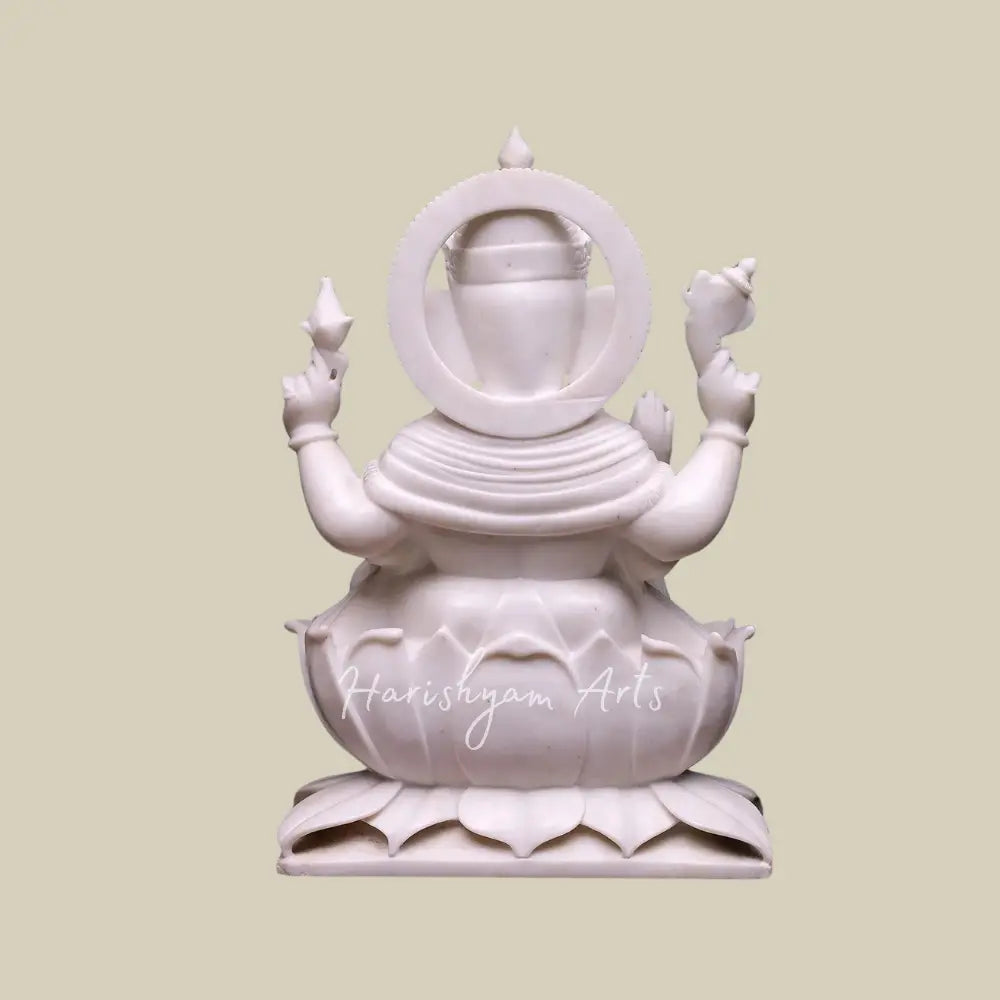 24" Pure White Marble Ganesha  Idol Seated on Lotus