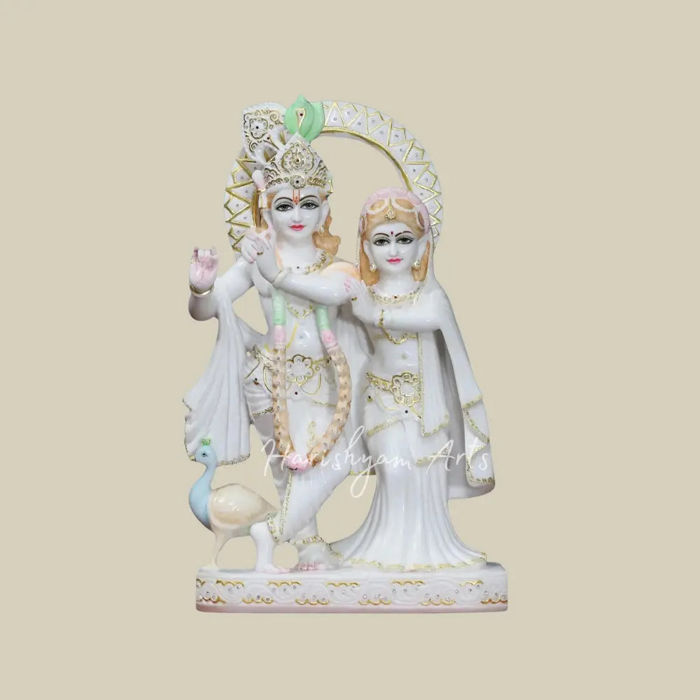 24 " Super White Radha Krishna Vietnam Marble Statue