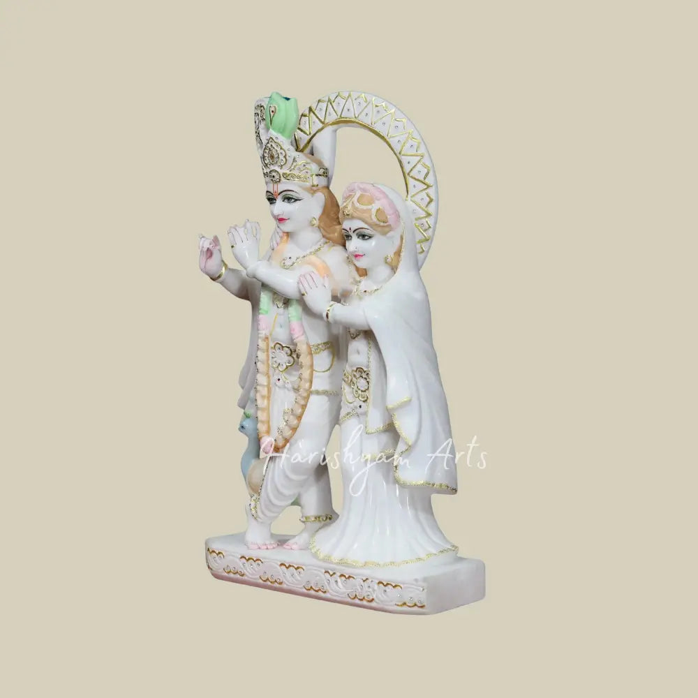 24 " Super White Radha Krishna Vietnam Marble Statue