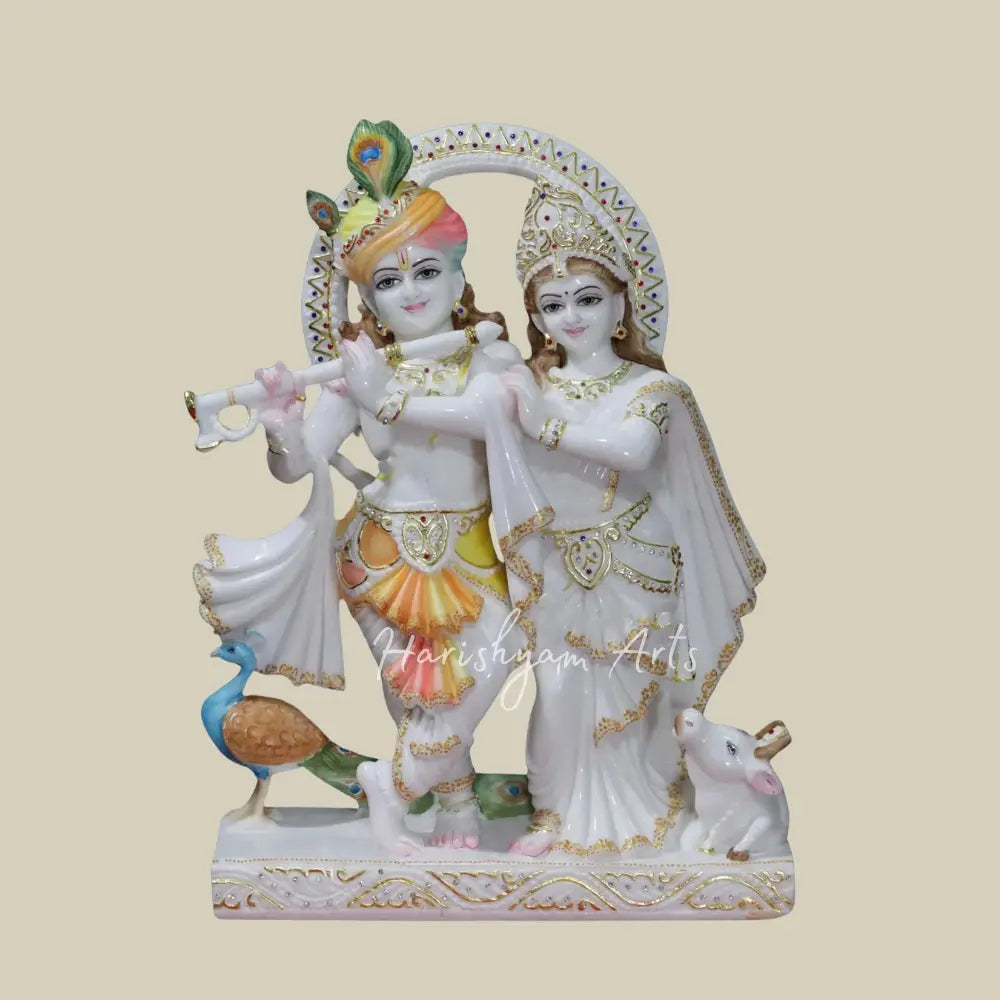 24" Turban Krishna With Radha Marble Moorti