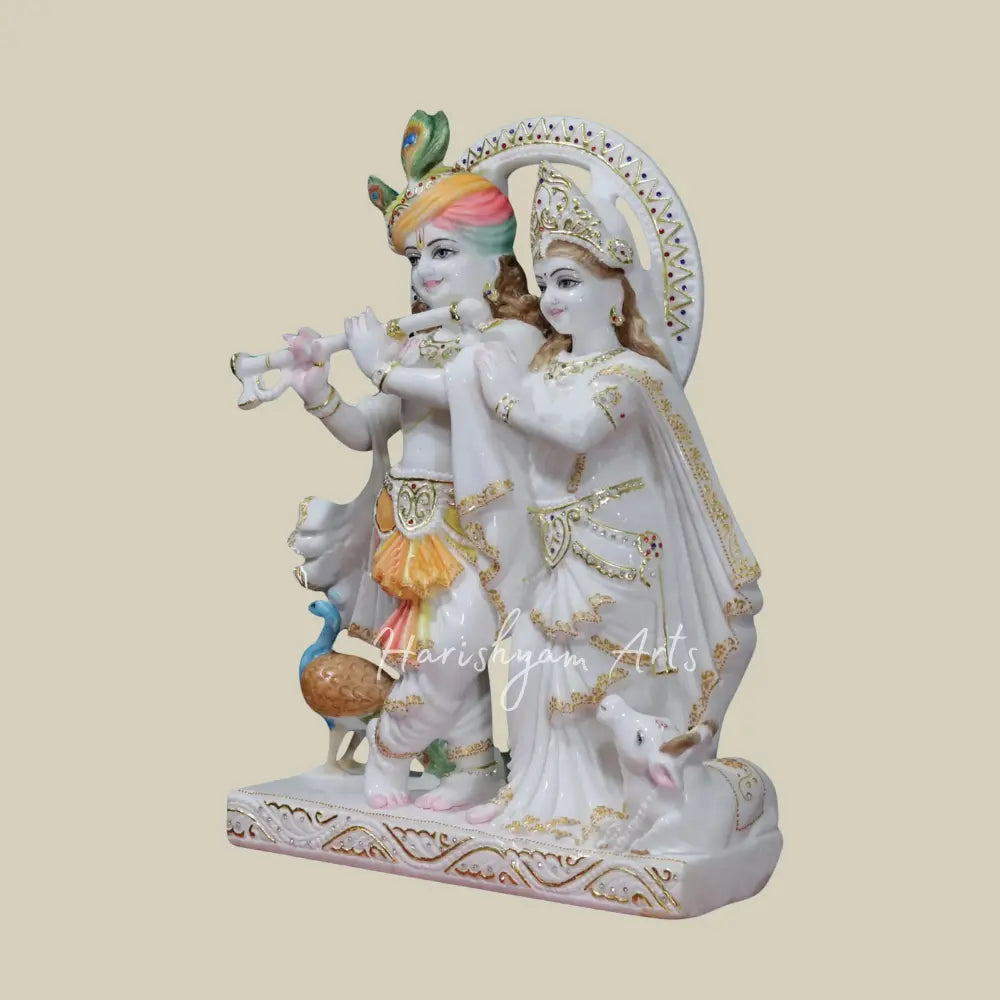 24" Turban Krishna With Radha Marble Moorti