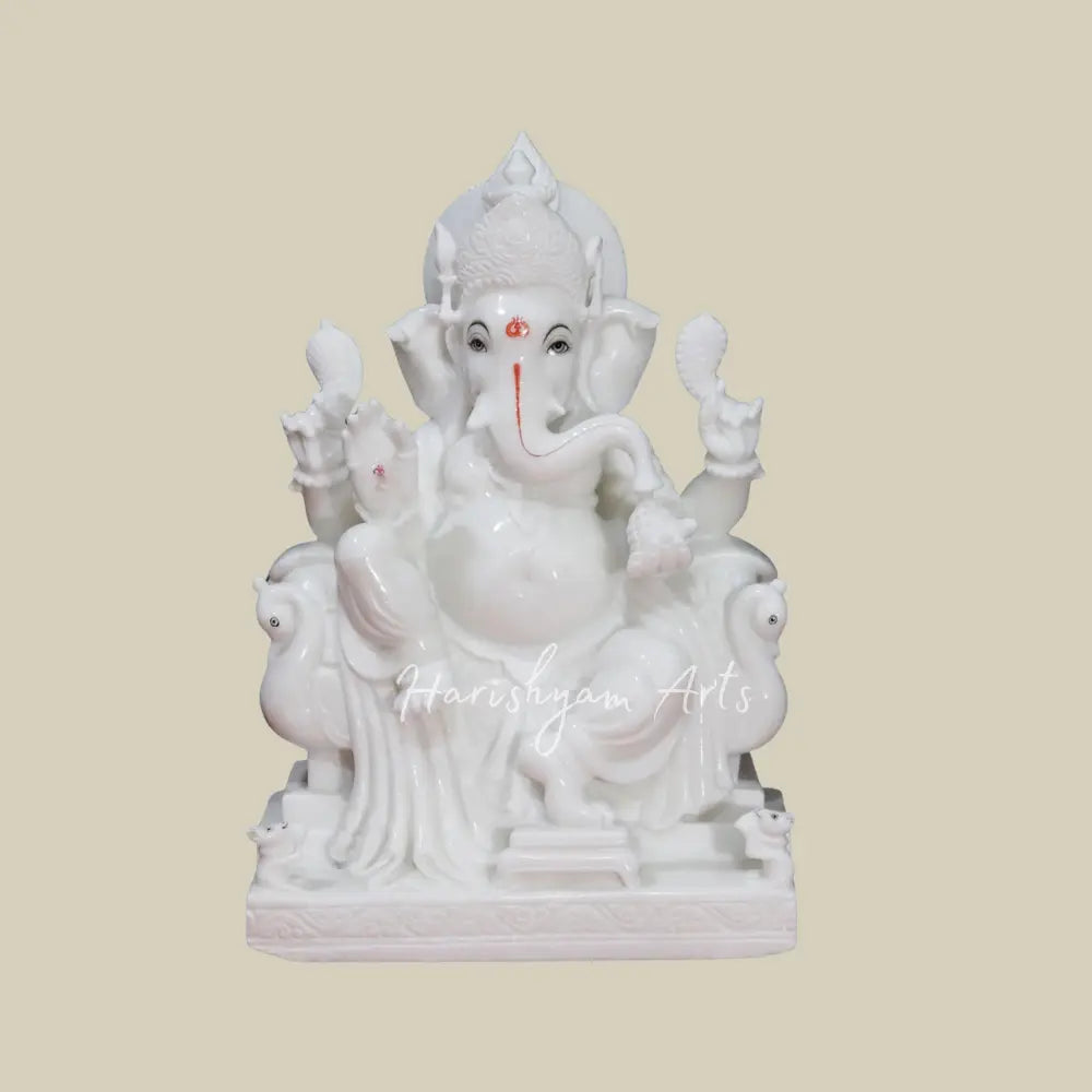 24" White Makrana Marble Deity of Lord Ganpati