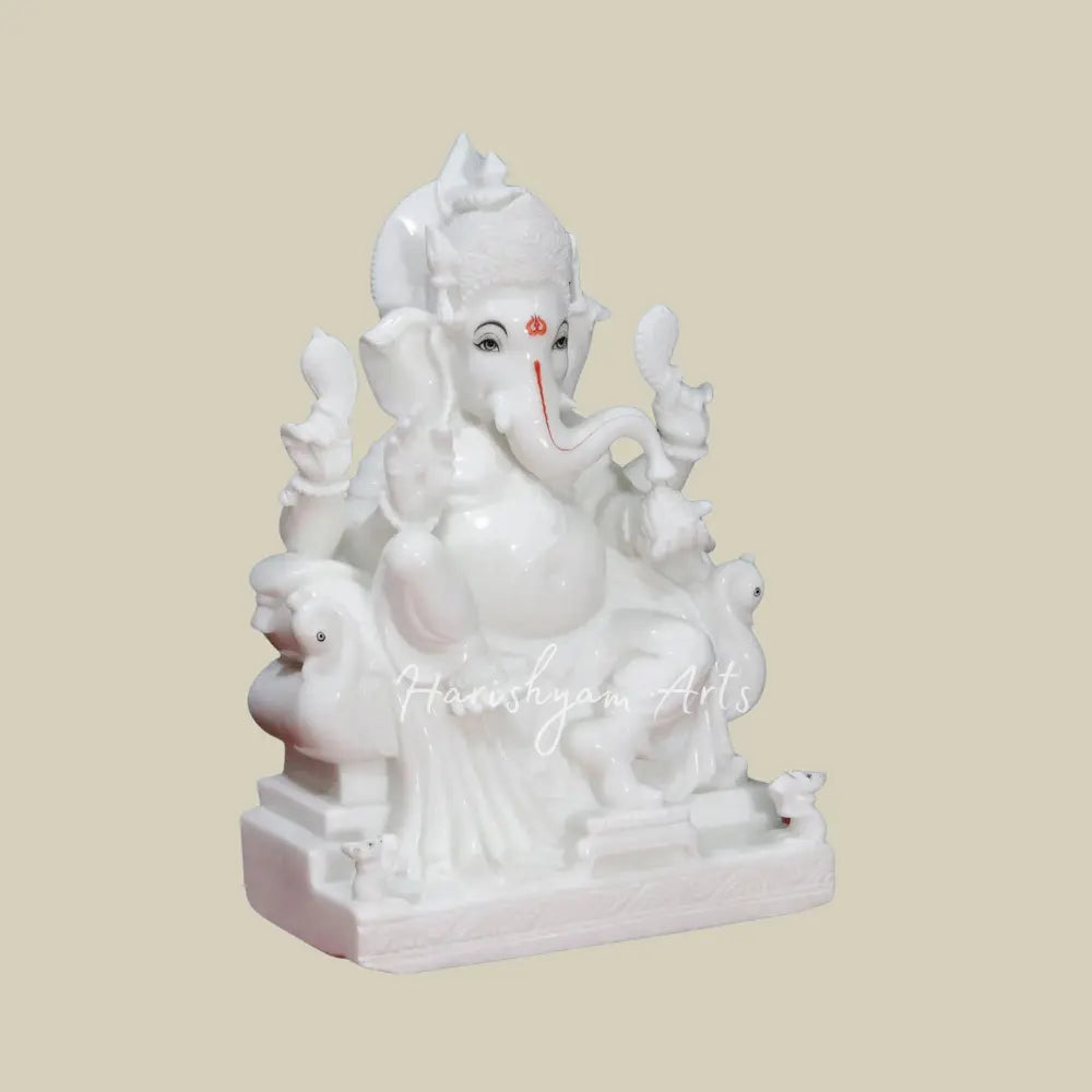 24" White Makrana Marble Deity of Lord Ganpati