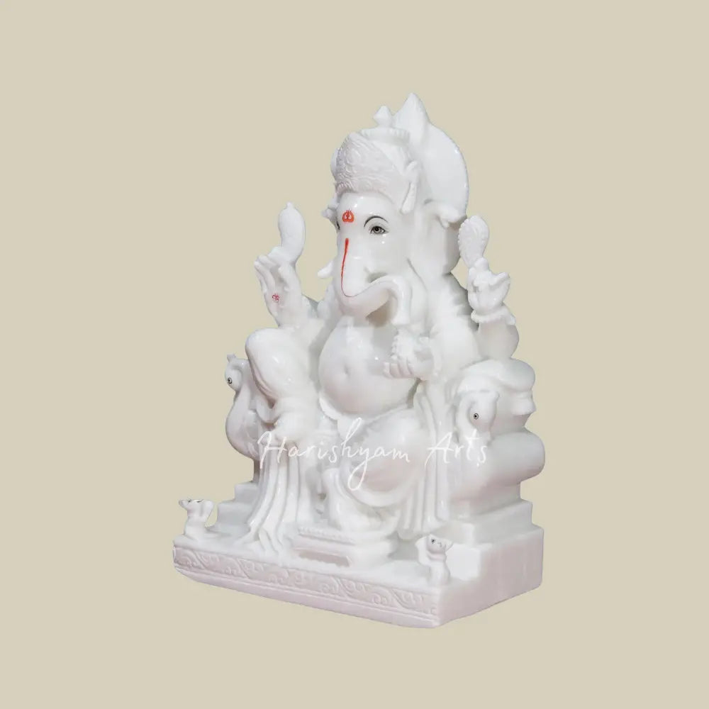 24" White Makrana Marble Deity of Lord Ganpati