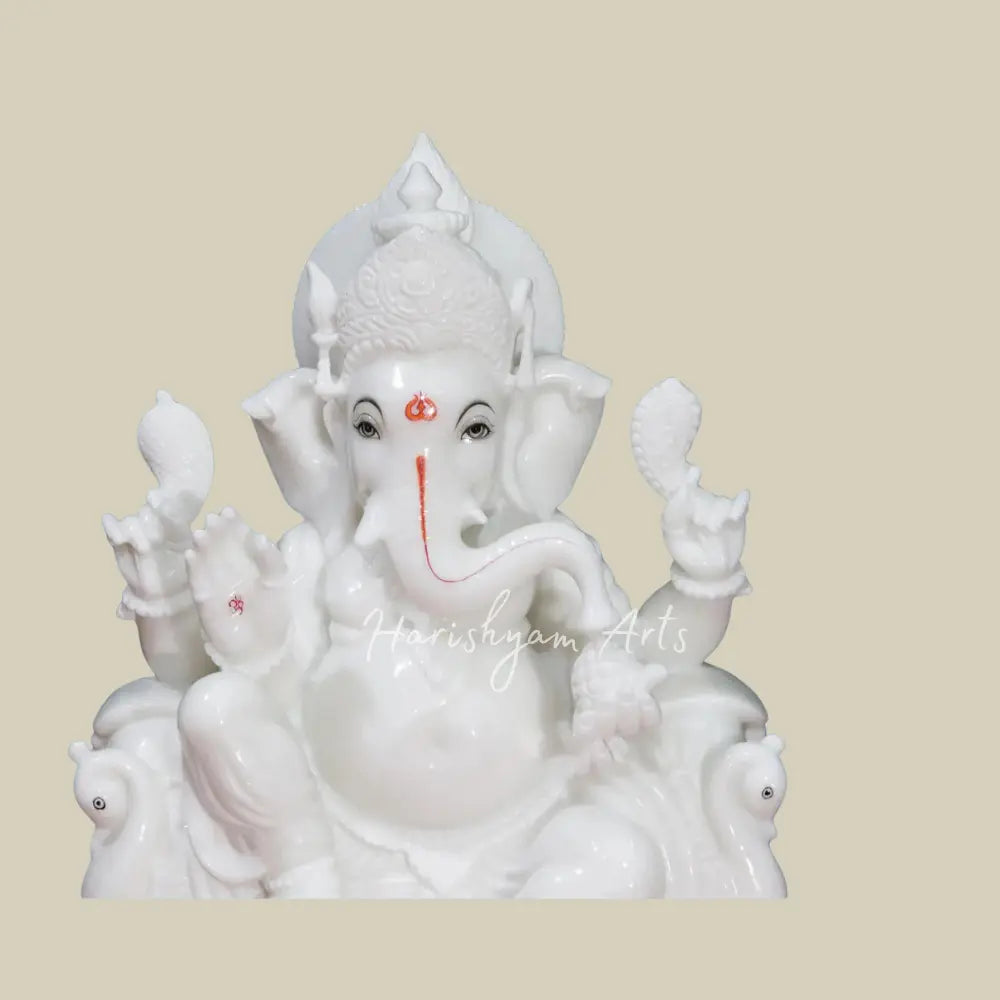 24" White Makrana Marble Deity of Lord Ganpati