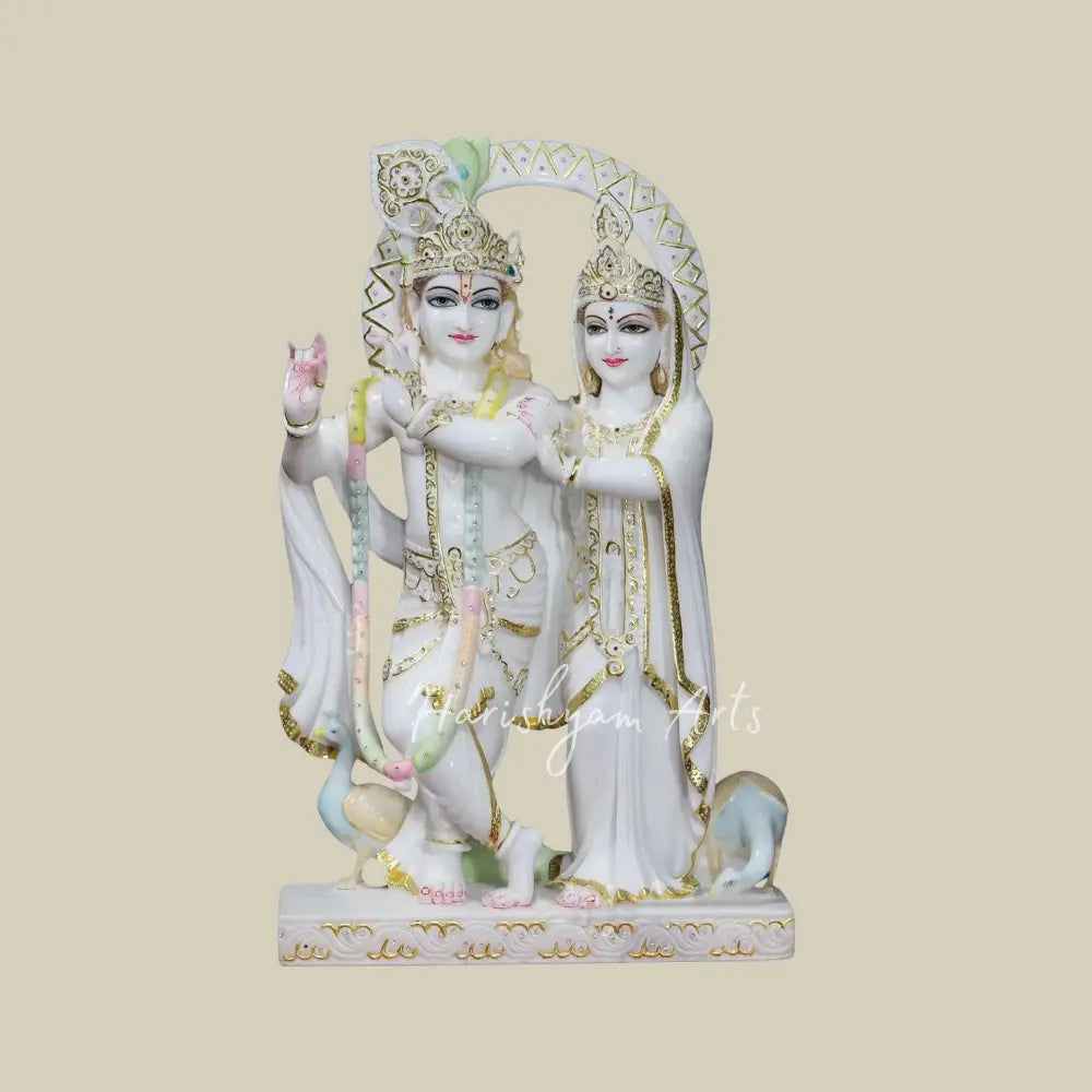 24" White Makrana Marble Radha krishna Statue