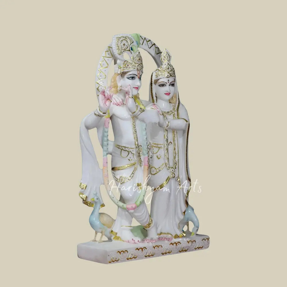 24" White Makrana Marble Radha krishna Statue