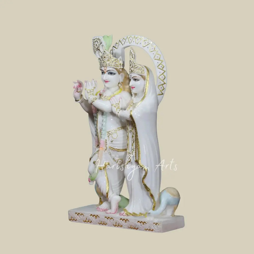 24" White Makrana Marble Radha krishna Statue