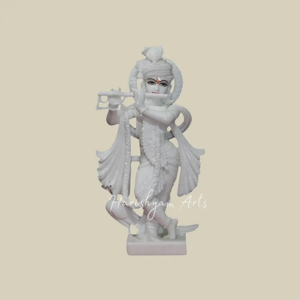 24" large pure white Krishna with Flute Vietnam Marble Statue