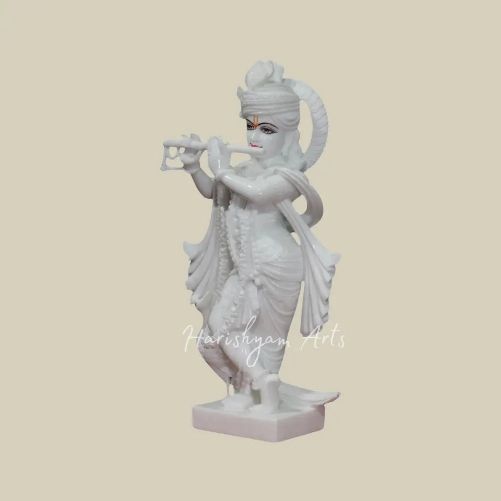 24" large pure white Krishna with Flute Vietnam Marble Statue