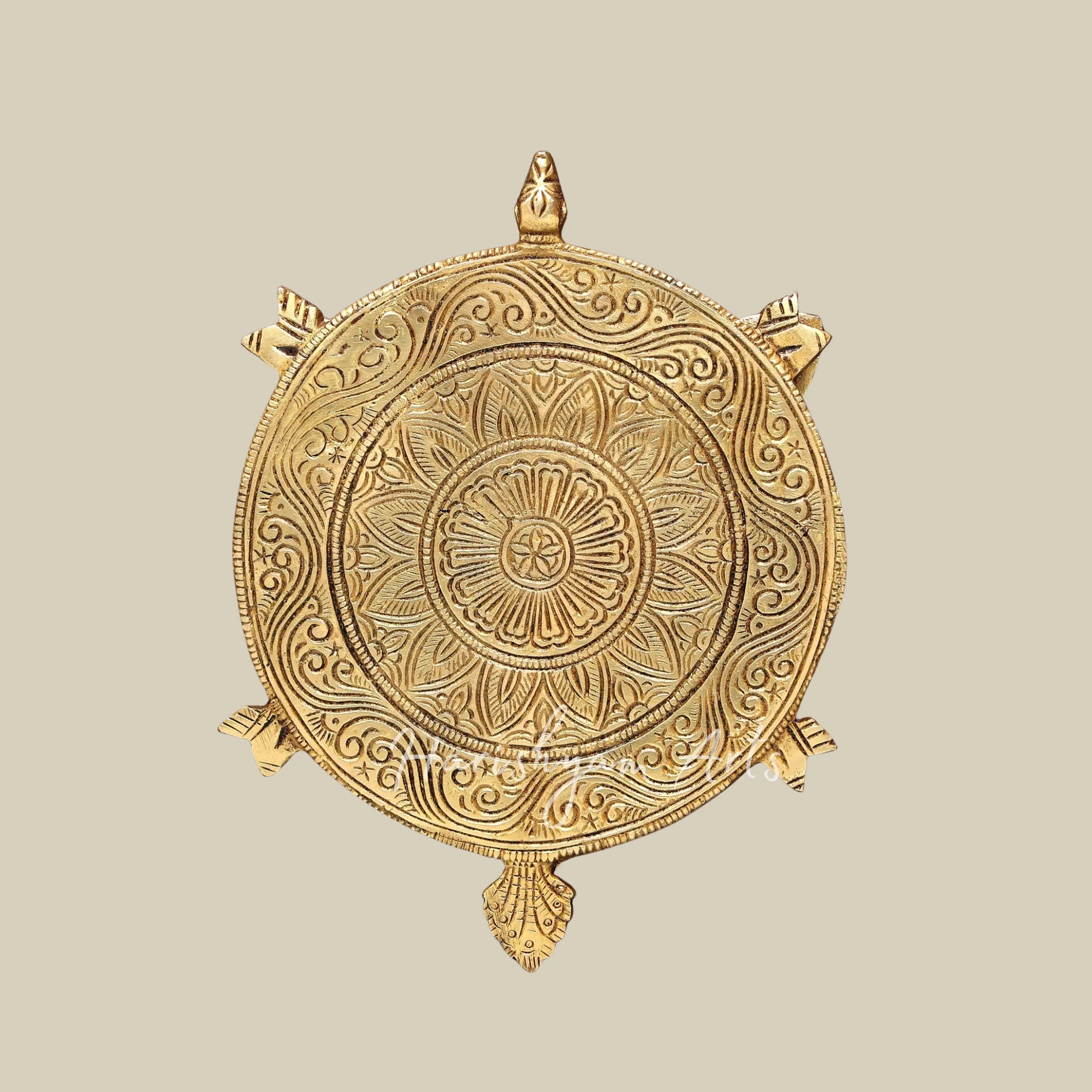 20"  Brass Tortoise with Lotus Flowers and Decorative Wooden Frame