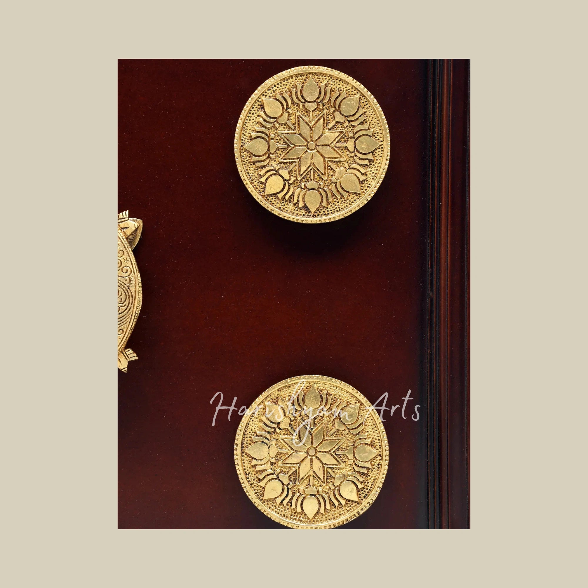 20"  Krishna Brass Wall Art Sculpture with Elegant Wood Framing