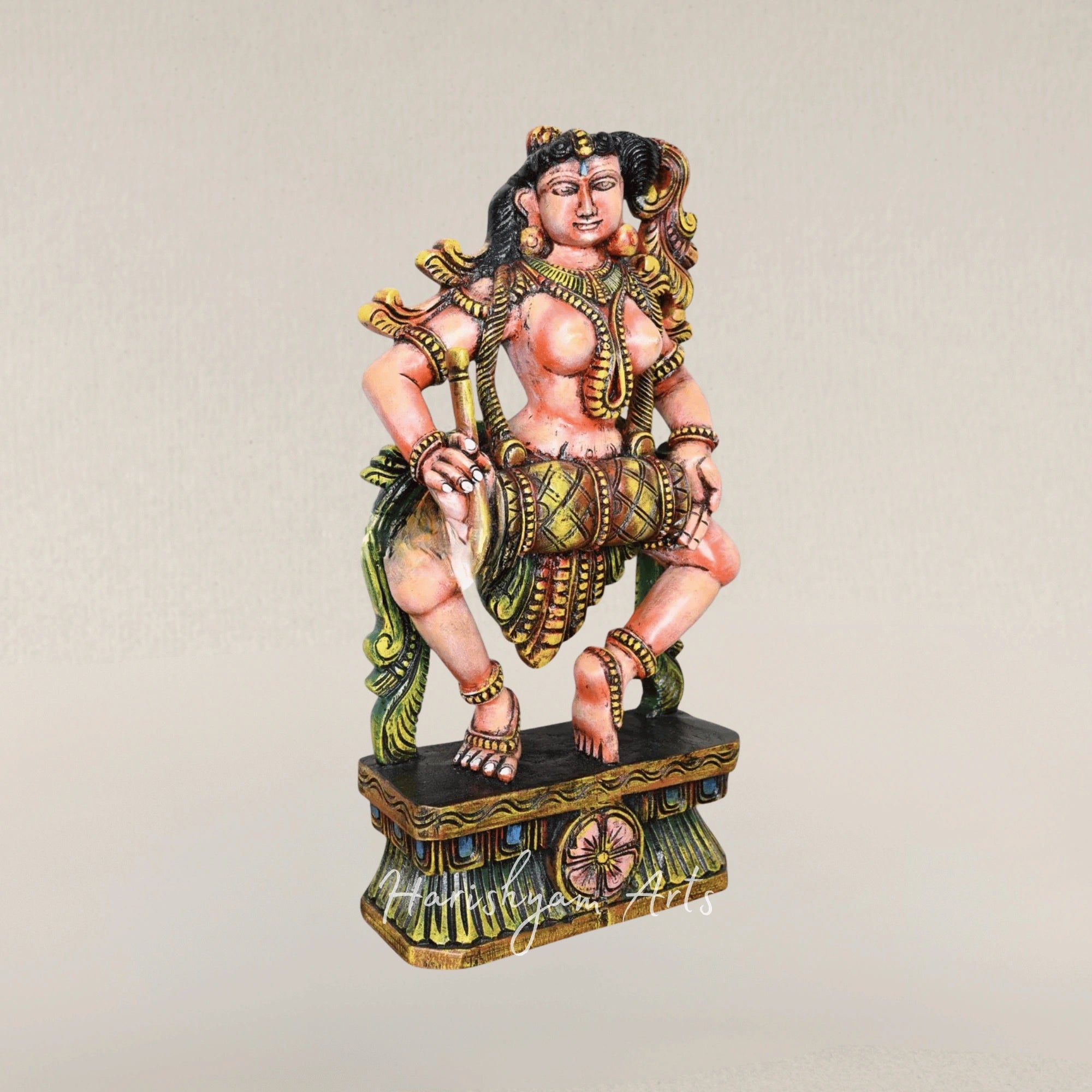 25" Apsara Musician Wooden Statue Playing Tabla