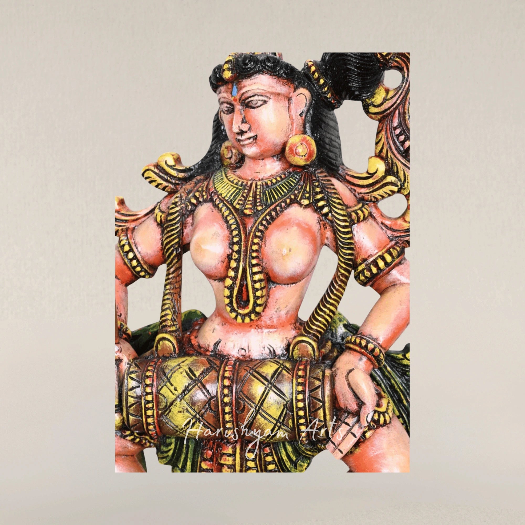 25" Apsara Musician Wooden Statue Playing Tabla