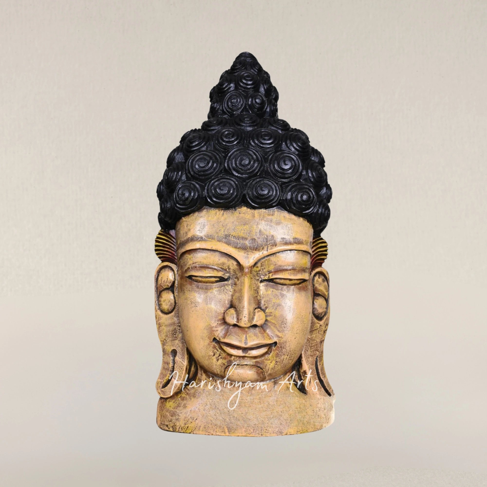 25" Handcrafted Wooden Buddha Mask for Peaceful Home Ambience