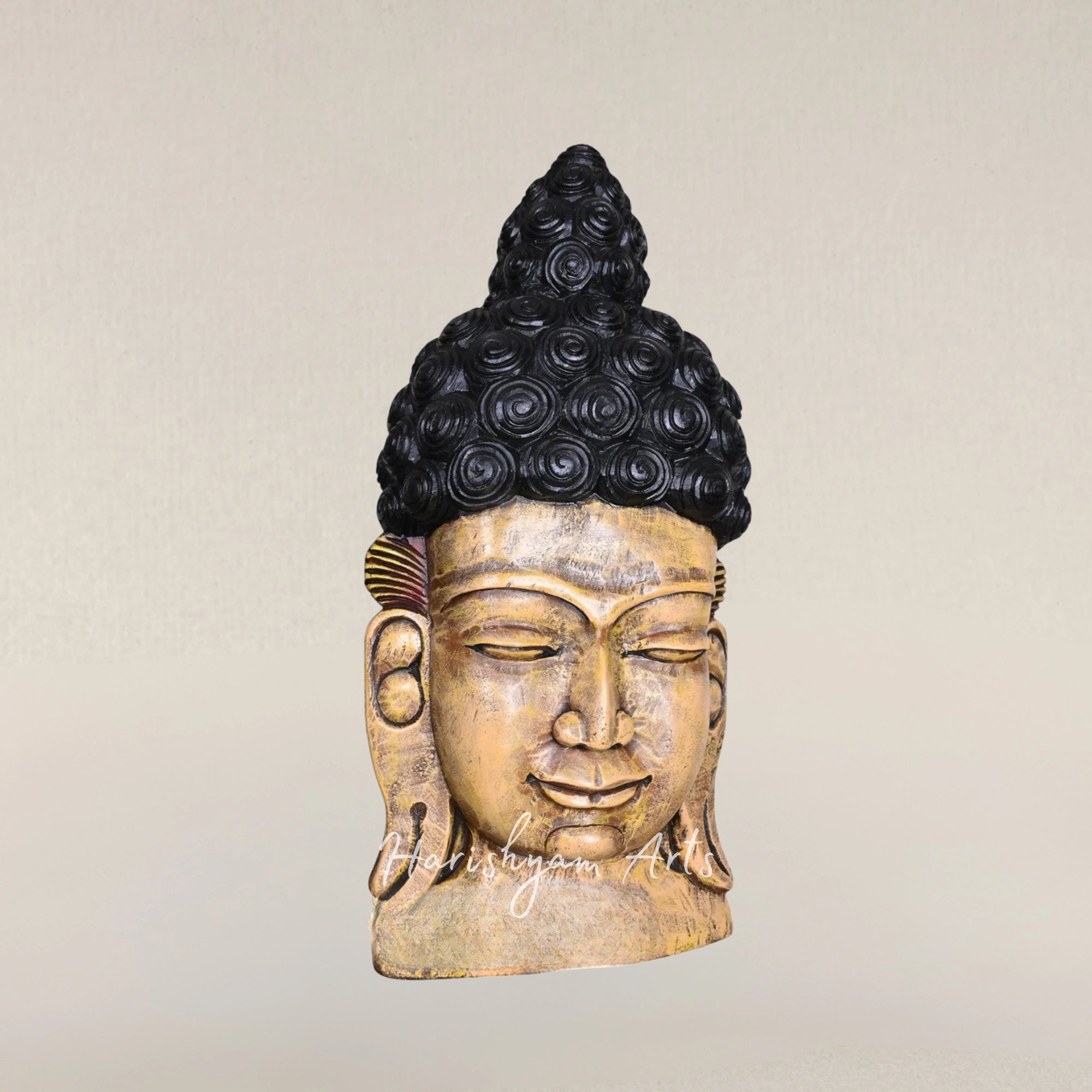 25" Handcrafted Wooden Buddha Mask for Peaceful Home Ambience