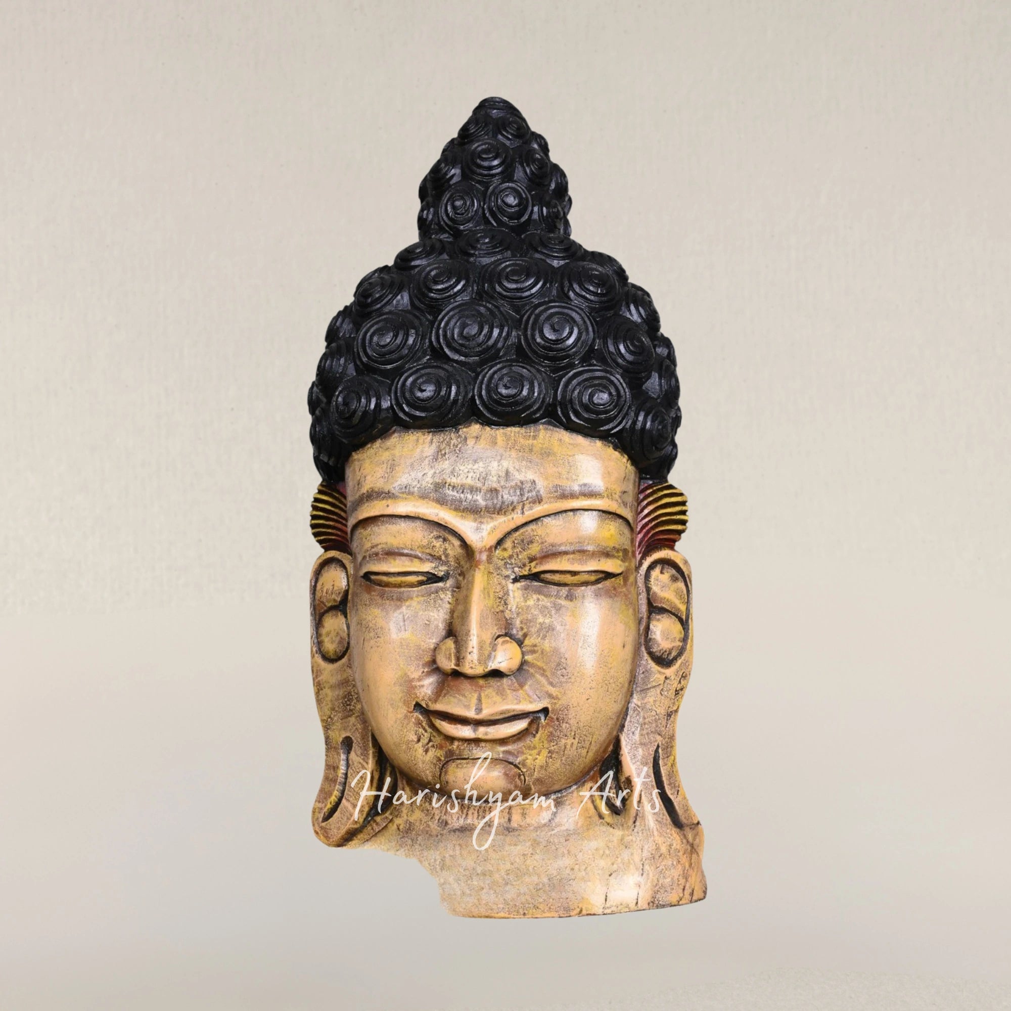 25" Handcrafted Wooden Buddha Mask for Peaceful Home Ambience