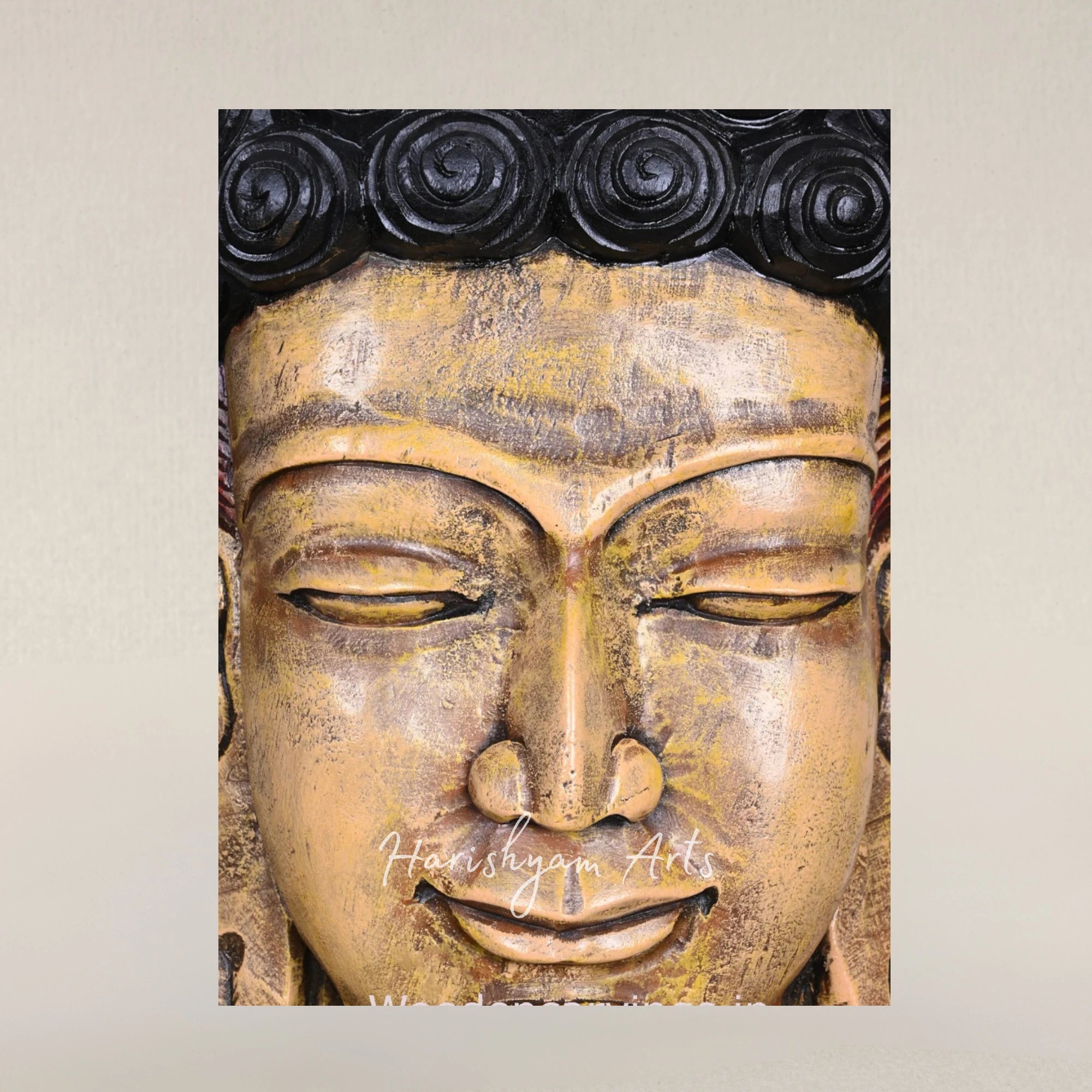 25" Handcrafted Wooden Buddha Mask for Peaceful Home Ambience
