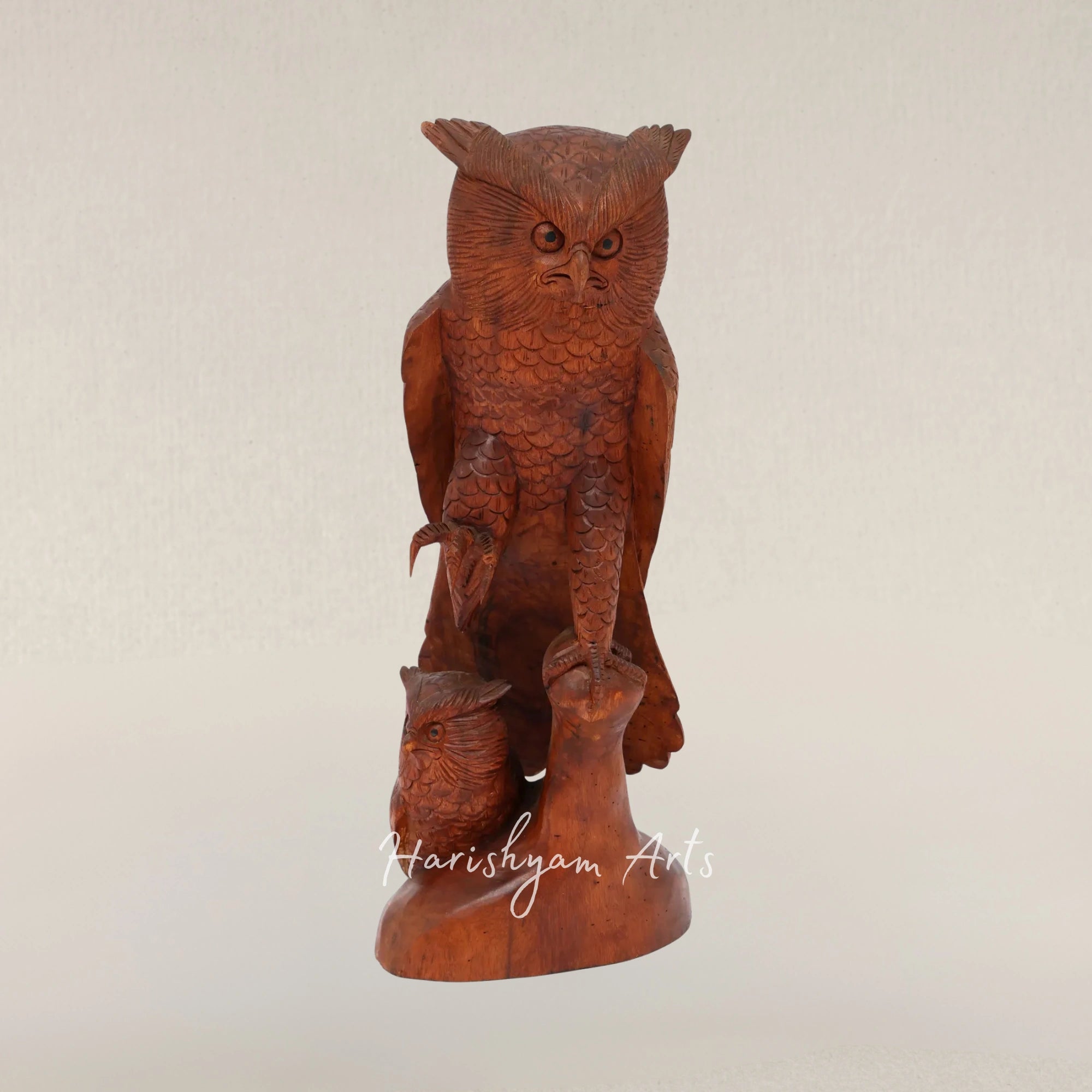 25" Mother Owl and Baby Owl Wood Sculpture Woodland Inspired Home Accent
