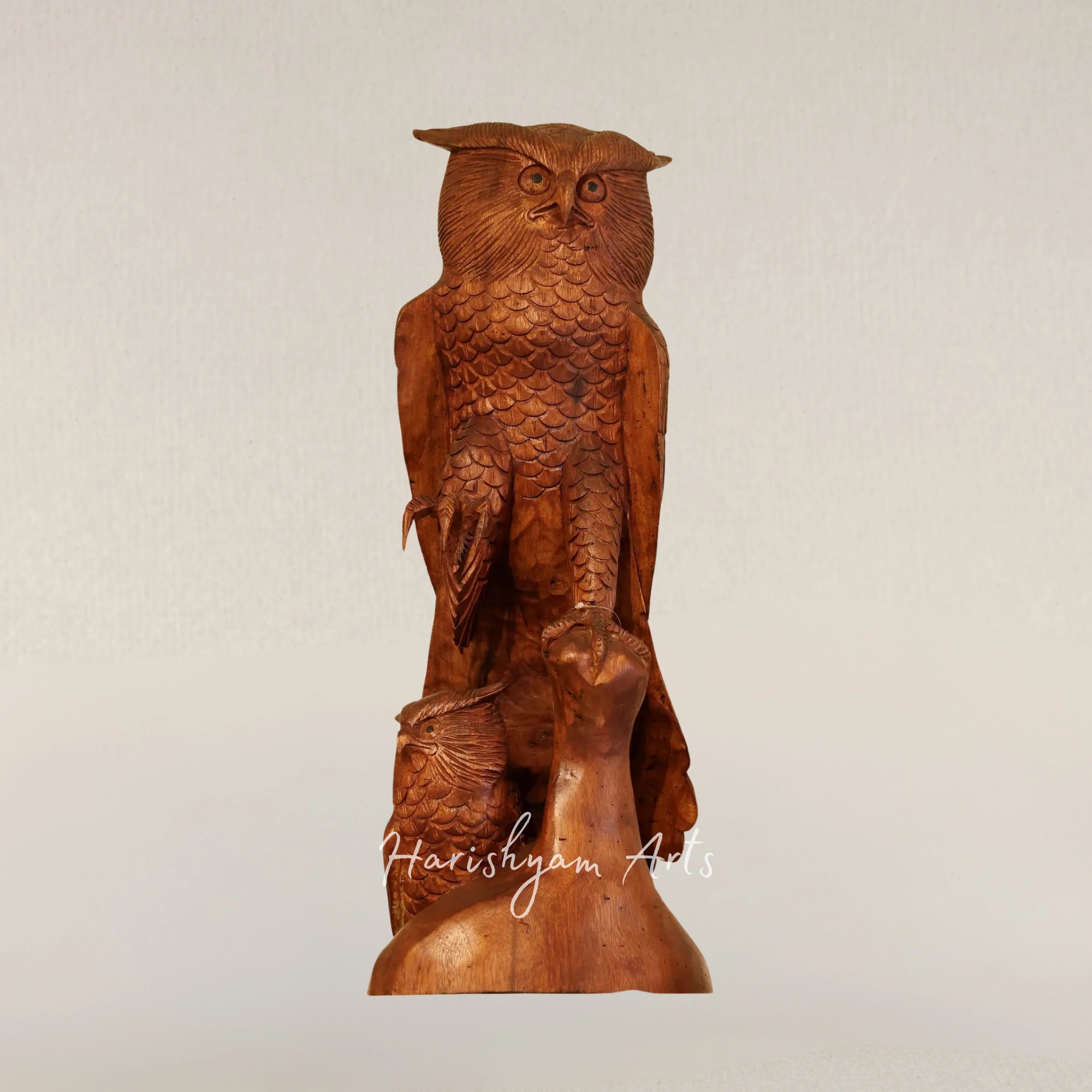 25" Mother Owl and Baby Owl Wood Sculpture Woodland Inspired Home Accent