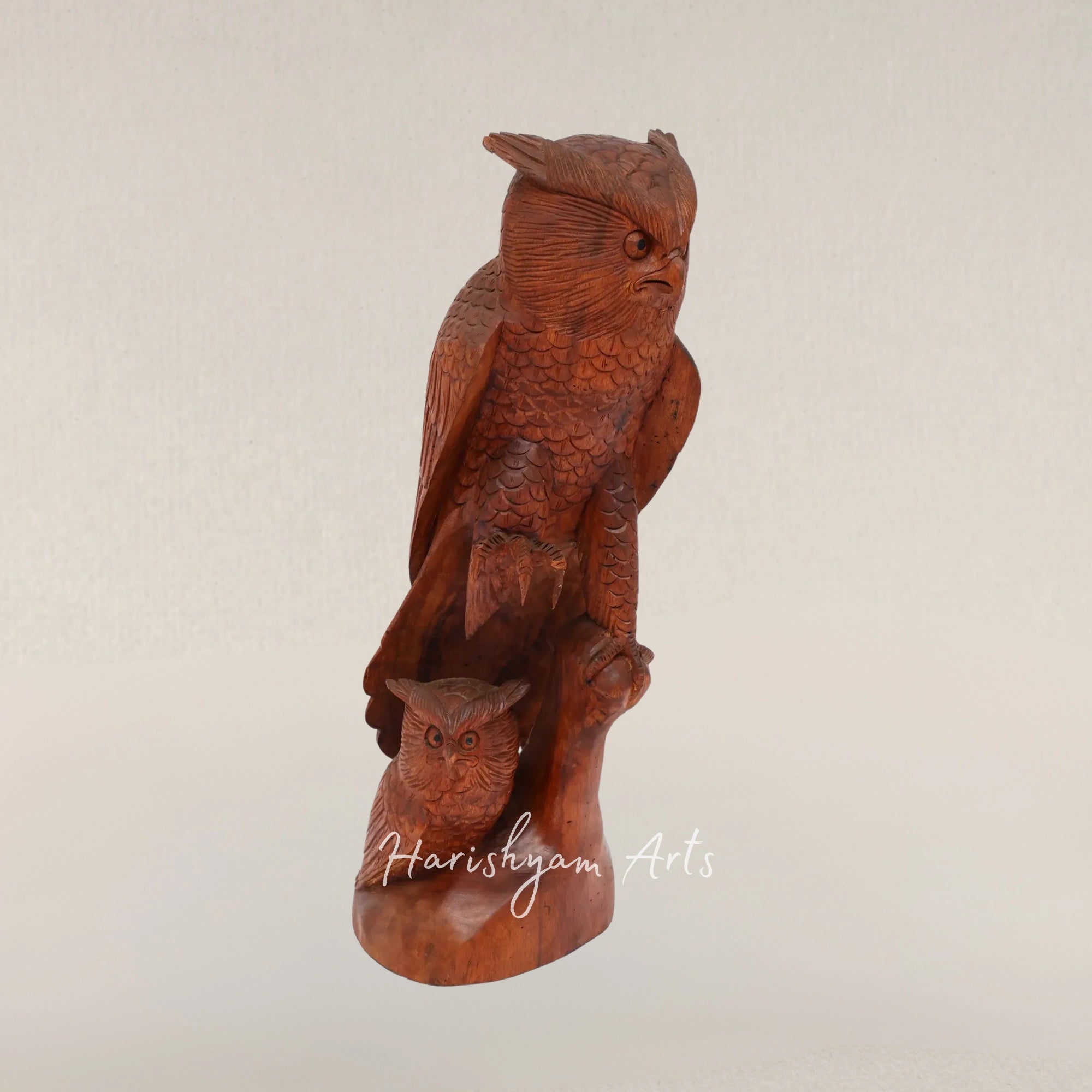 25" Mother Owl and Baby Owl Wood Sculpture Woodland Inspired Home Accent