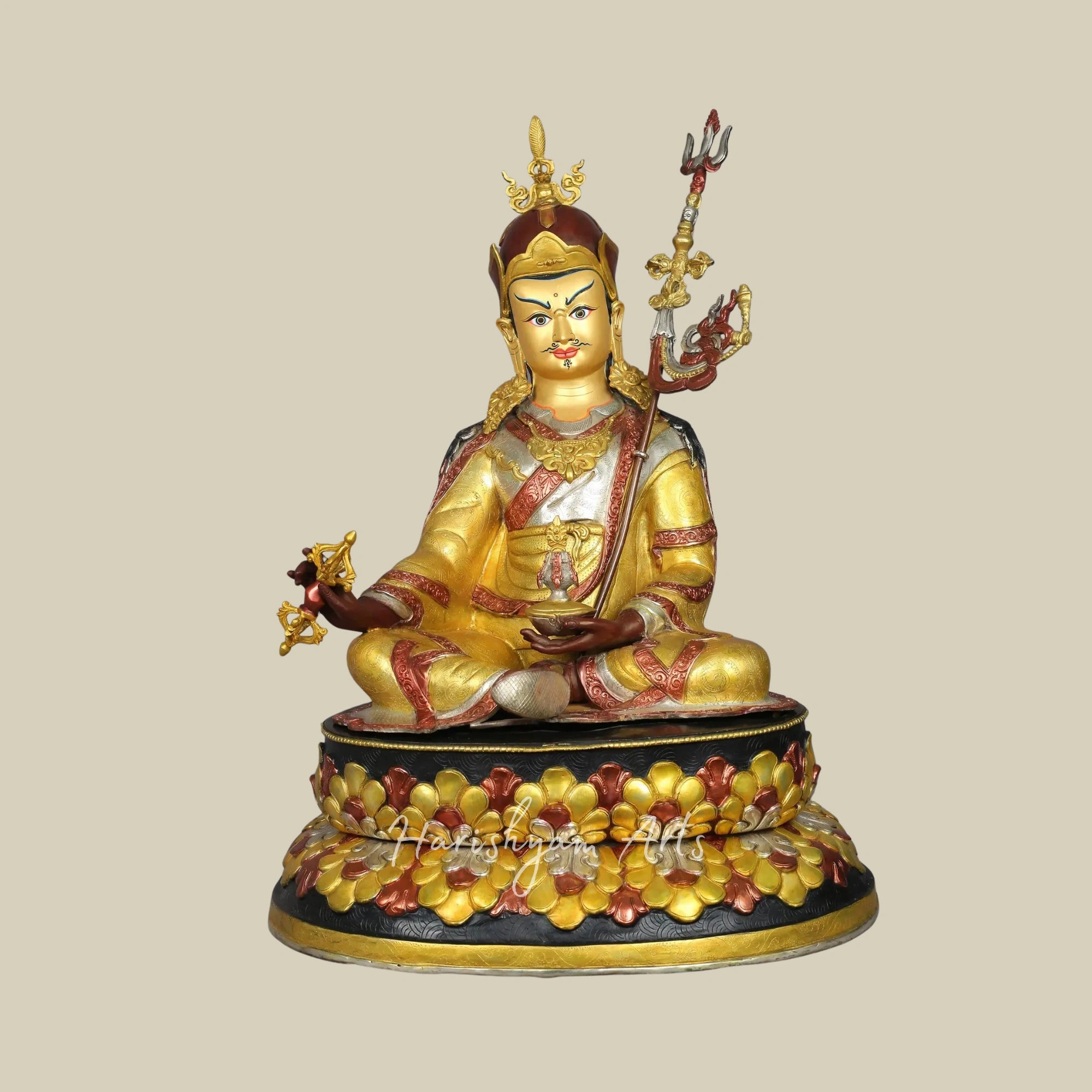 25" Nepal Made Guru Padmasambhava Copper Statue Spiritual Decor Piece