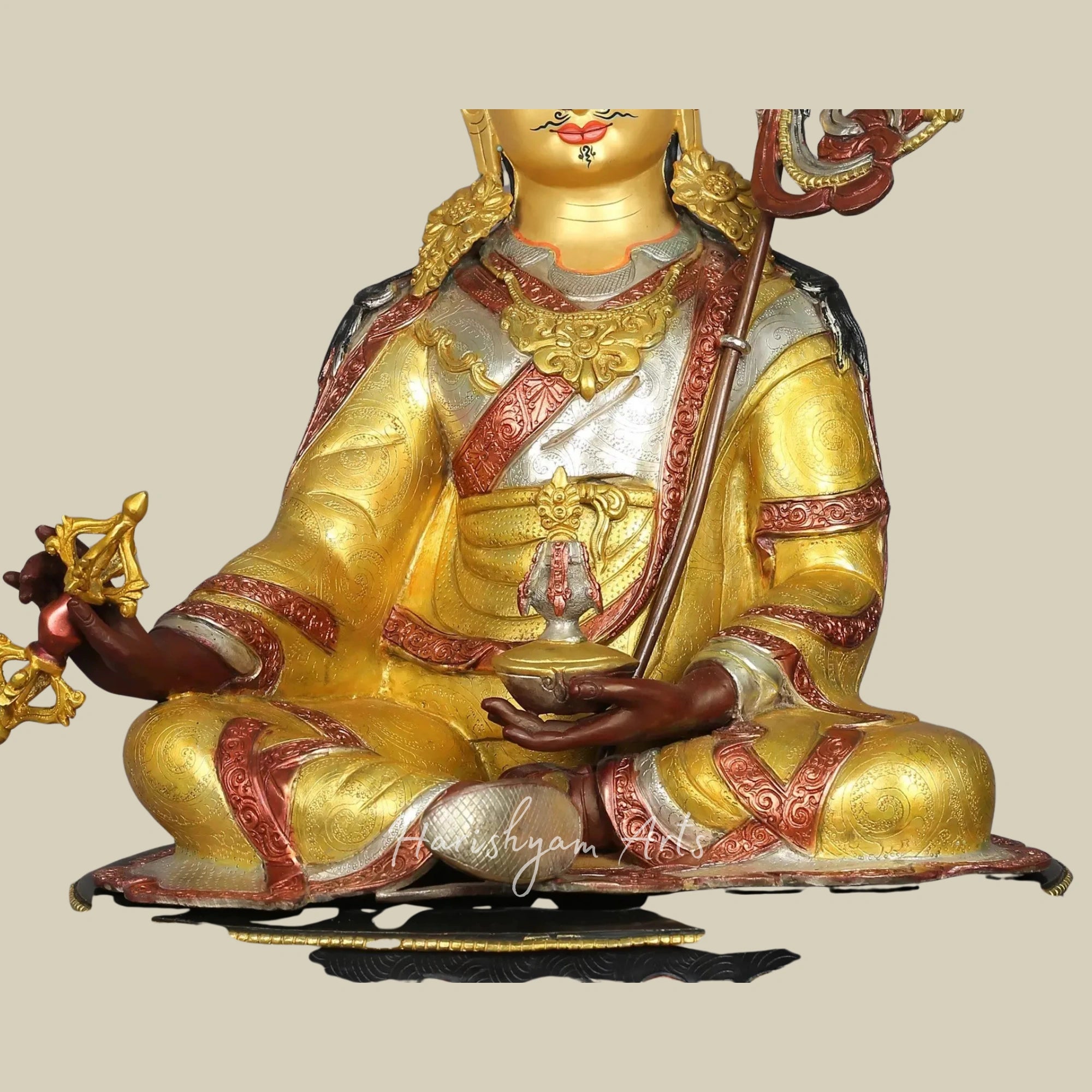 25" Nepal Made Guru Padmasambhava Copper Statue Spiritual Decor Piece