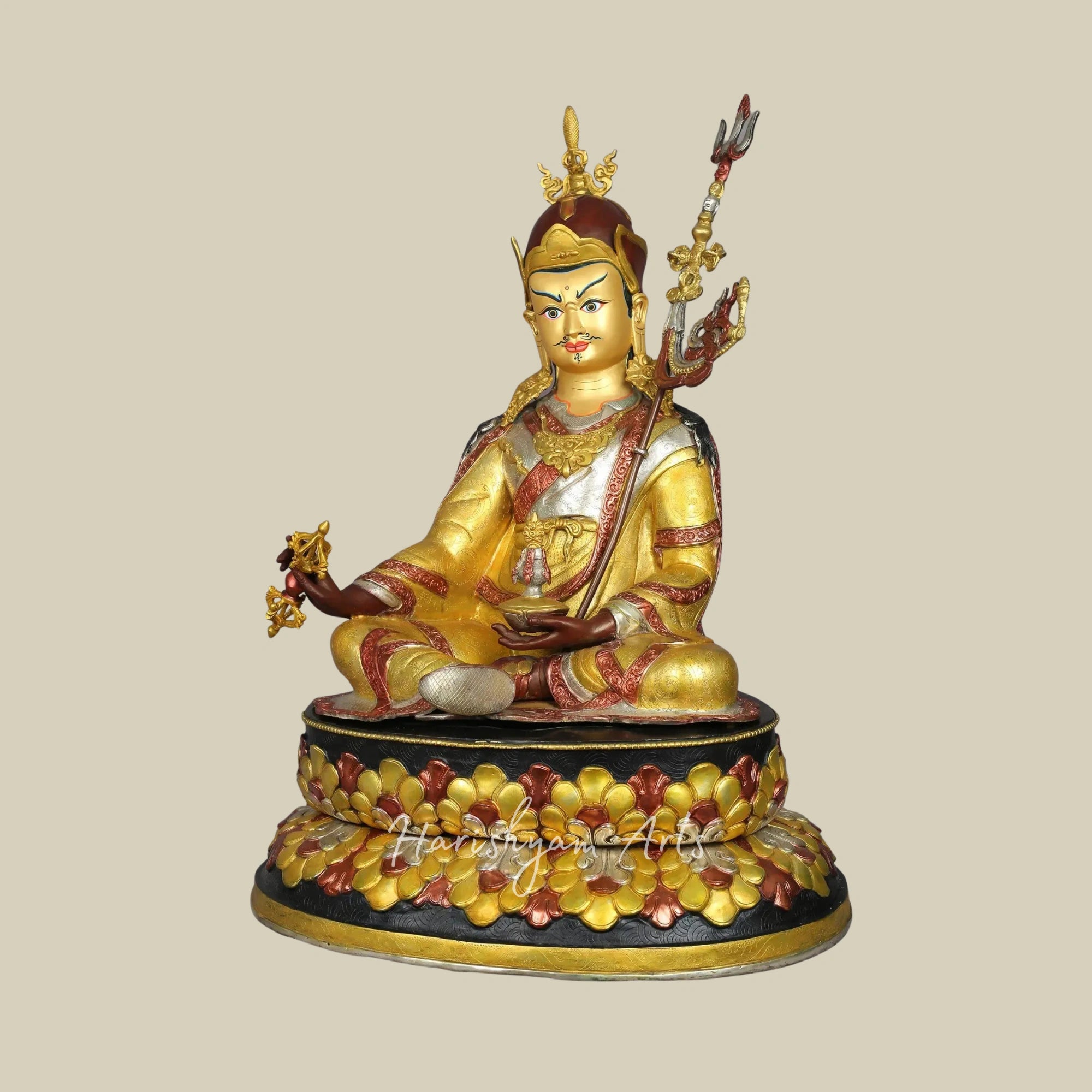 25" Nepal Made Guru Padmasambhava Copper Statue Spiritual Decor Piece