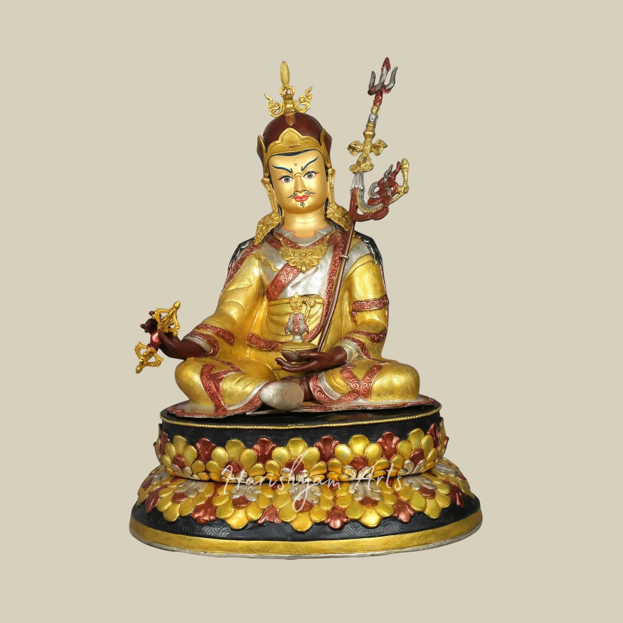 25" Nepal Made Guru Padmasambhava Copper Statue Spiritual Decor Piece
