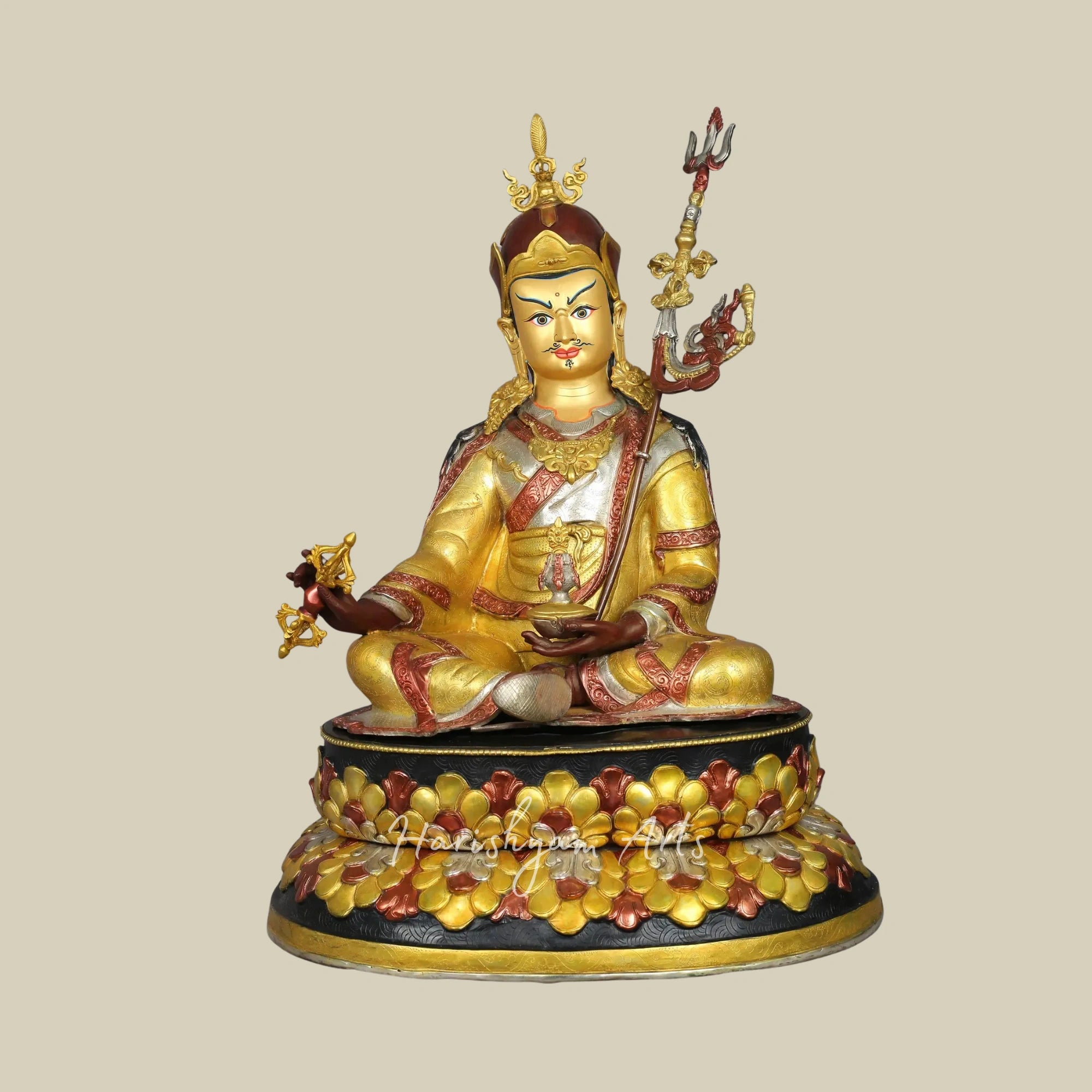 25" Nepal Made Guru Padmasambhava Copper Statue Spiritual Decor Piece