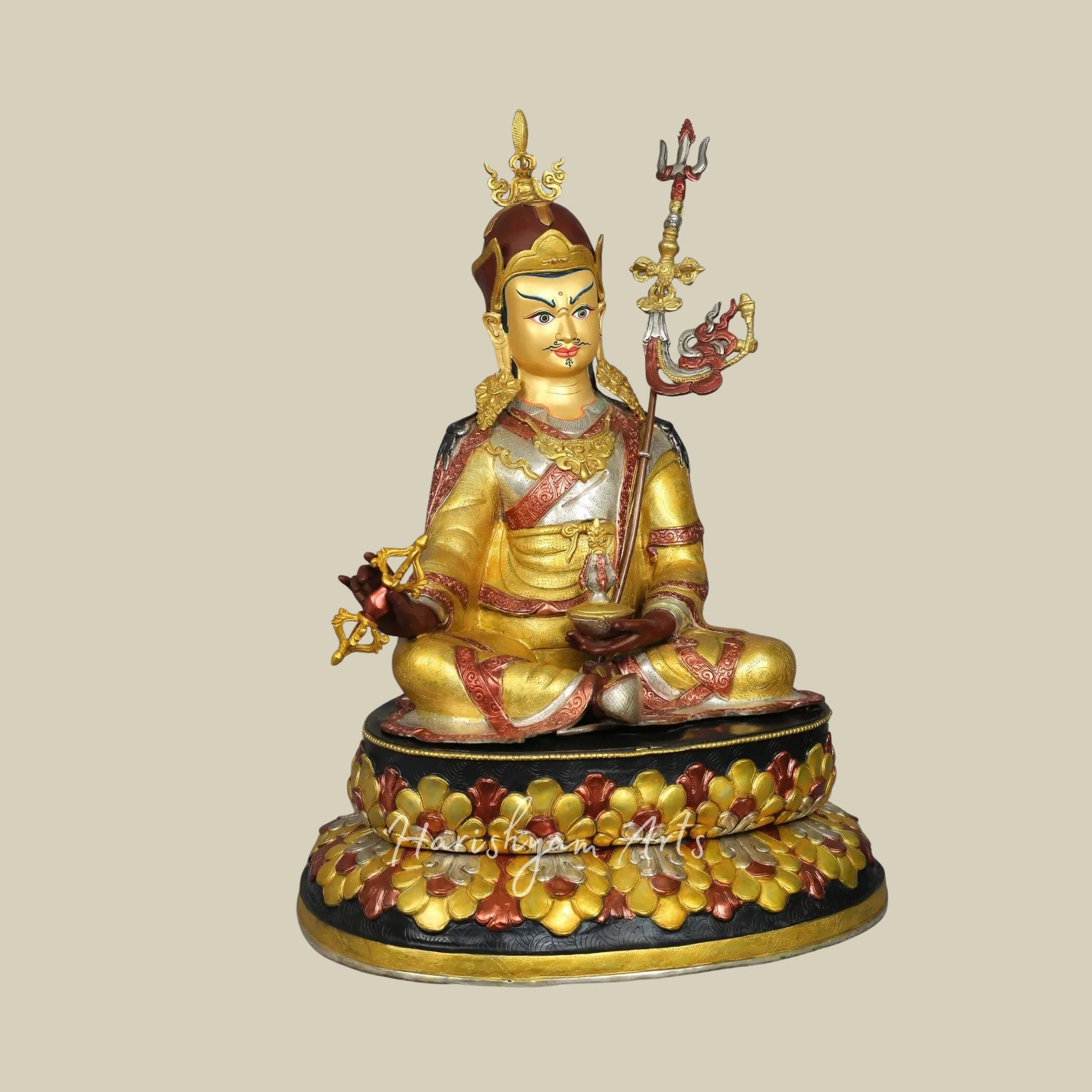 25" Nepal Made Guru Padmasambhava Copper Statue Spiritual Decor Piece