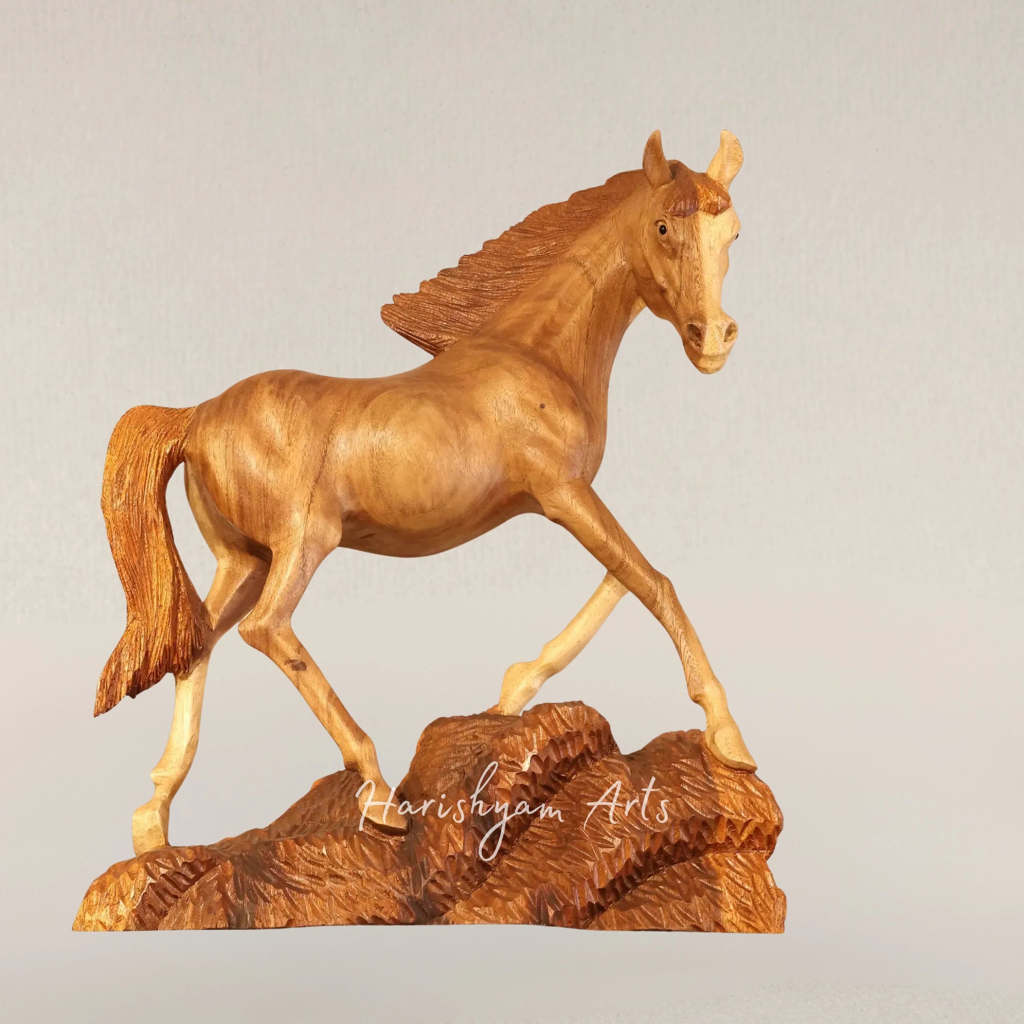 25" Ornate Wooden Horse Sculpture for Artistic Home Decor
