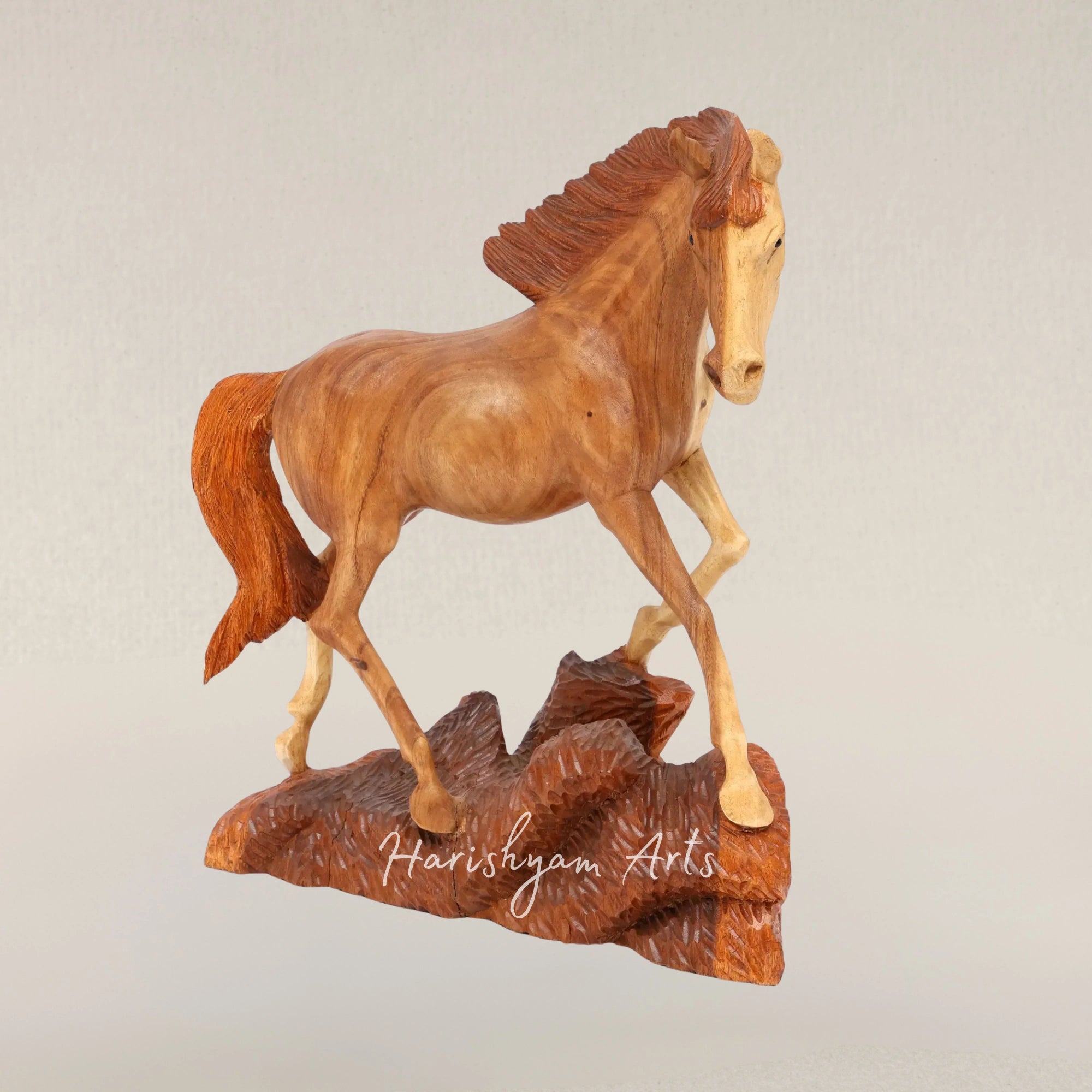 25" Ornate Wooden Horse Sculpture for Artistic Home Decor